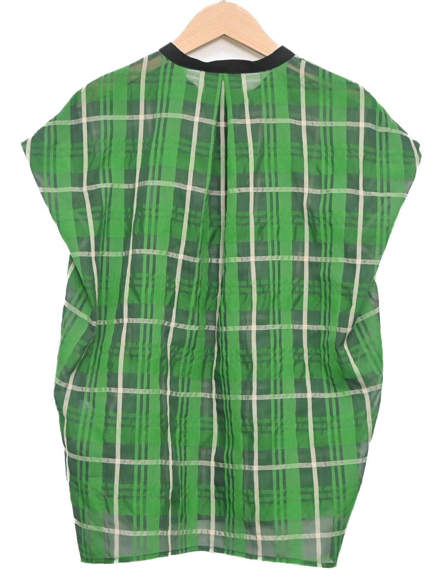 trois シアーチェックドロップスリーブシャツ