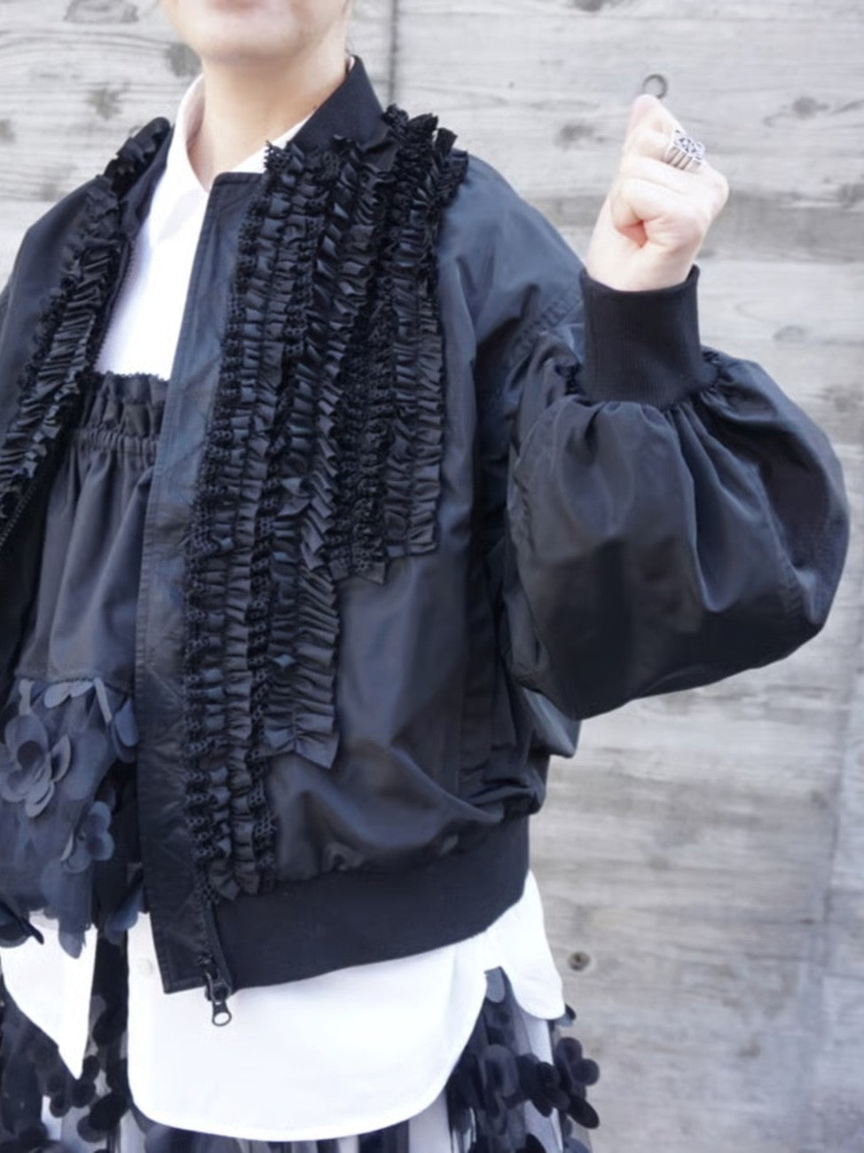 THOMAS MAGPIE タフタフリルブルゾン
