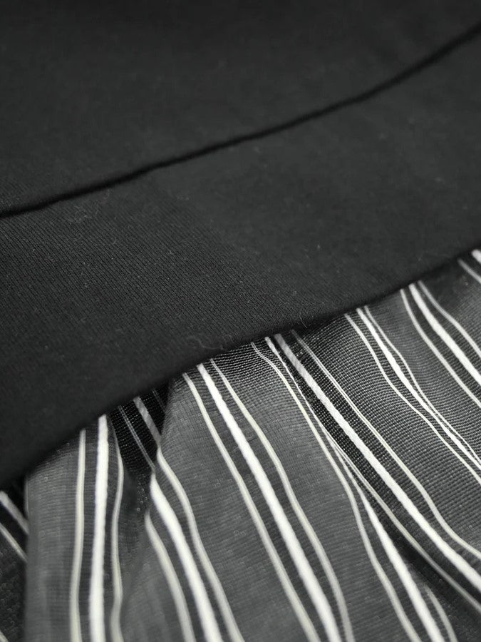 trois コットン天竺&ローンストライプ 裾ギャザーフリル切替プルオーバー