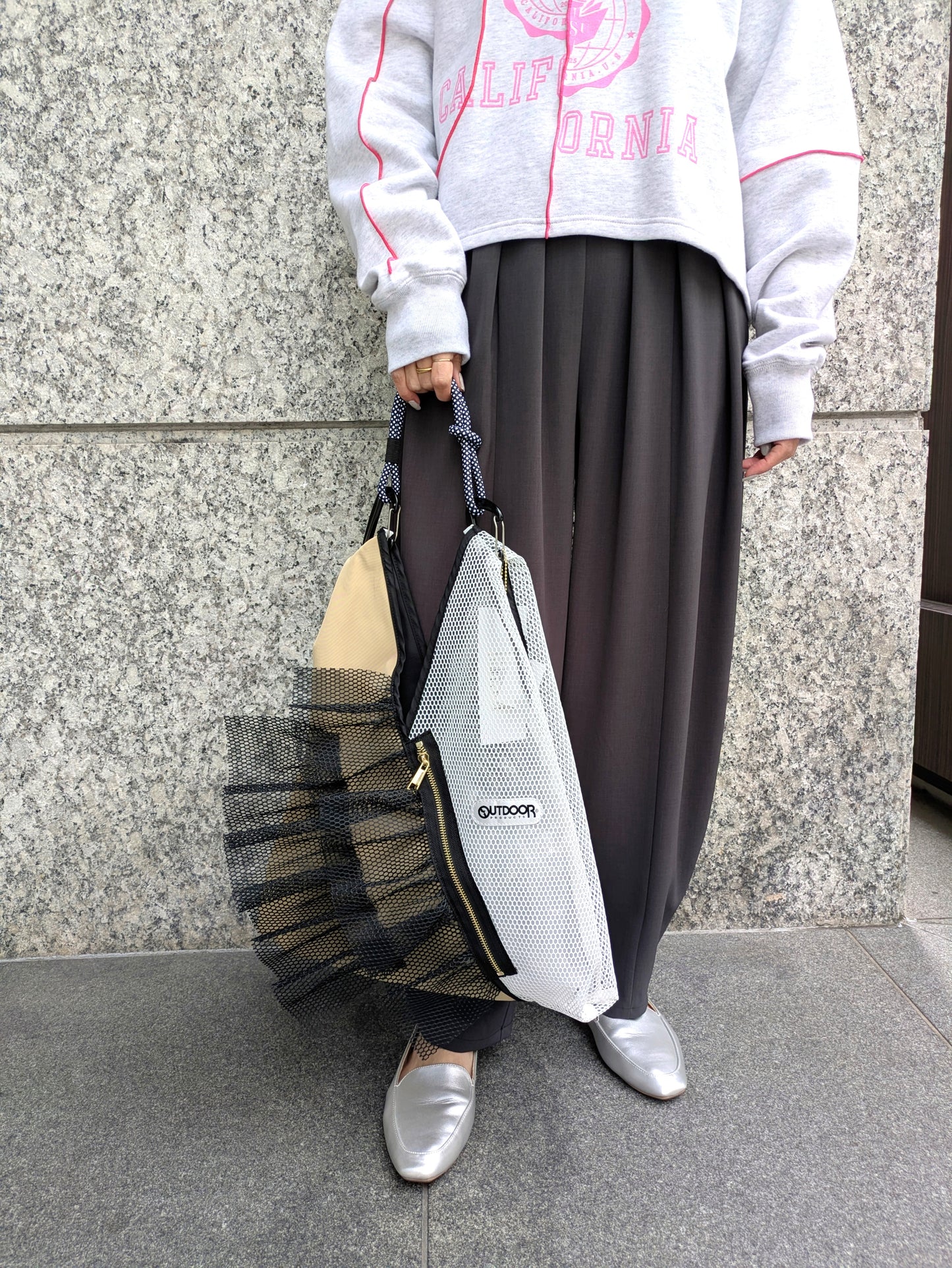 RISLEY メッシュフリル×タフタトライアングルバッグ