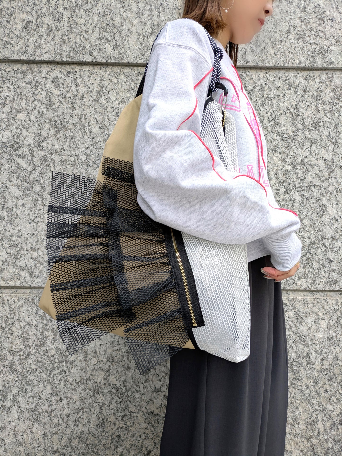 RISLEY メッシュフリル×タフタトライアングルバッグ