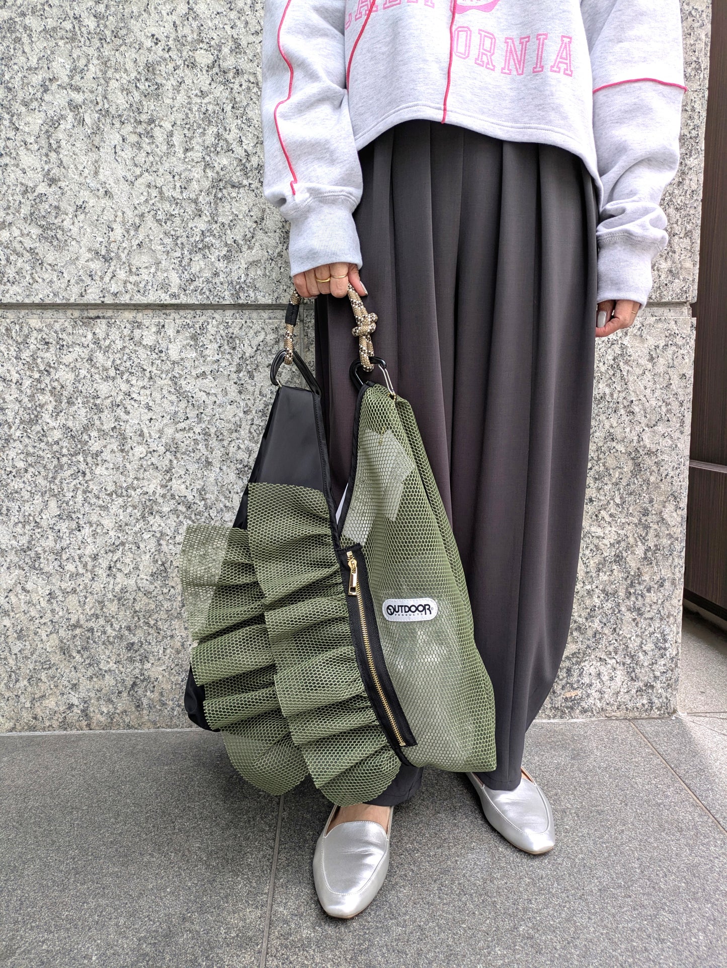 RISLEY メッシュフリル×タフタトライアングルバッグ
