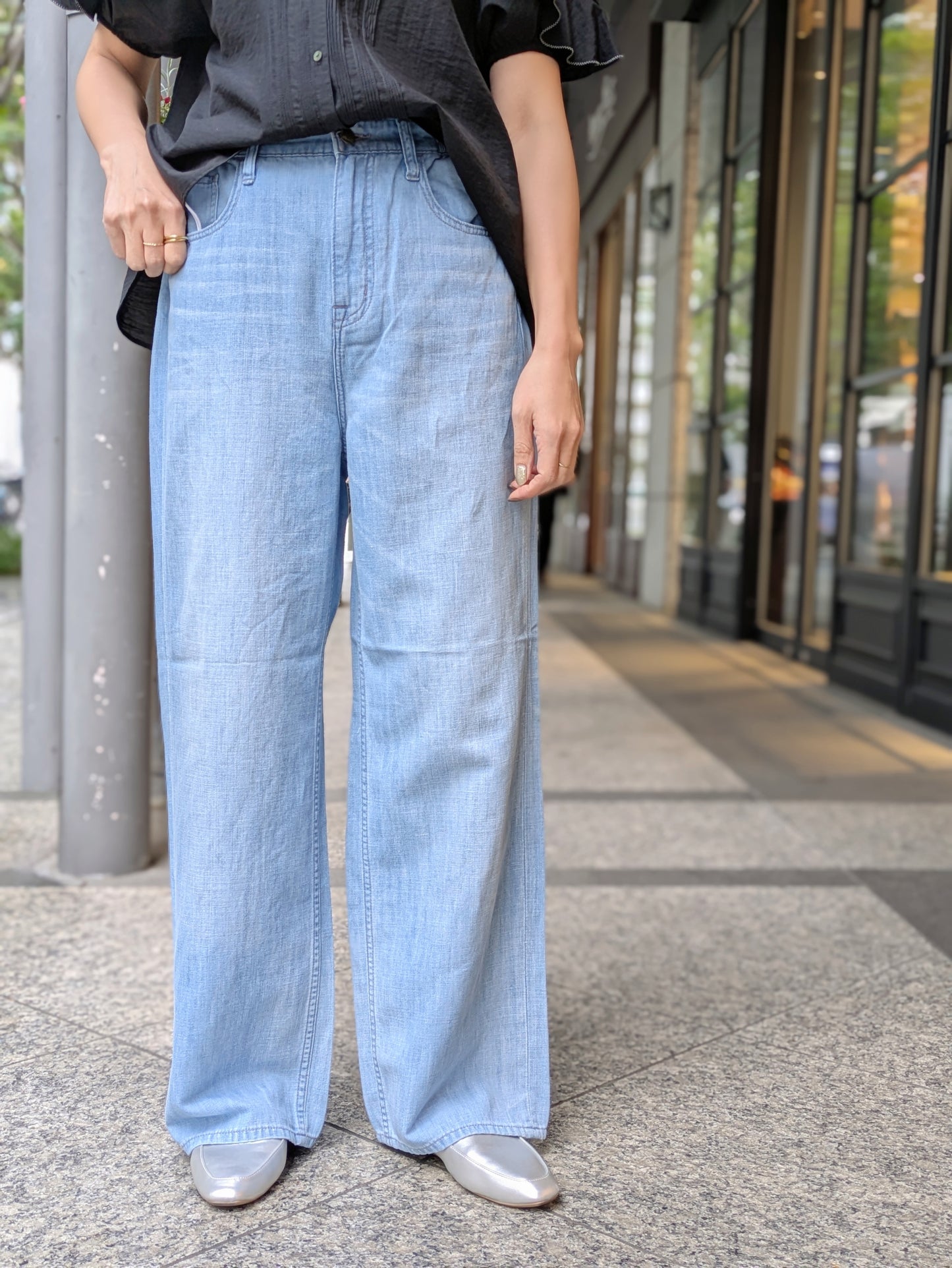 Healthy DENIM Breezy PinkPepper Easy コットンリネンワイドデニム