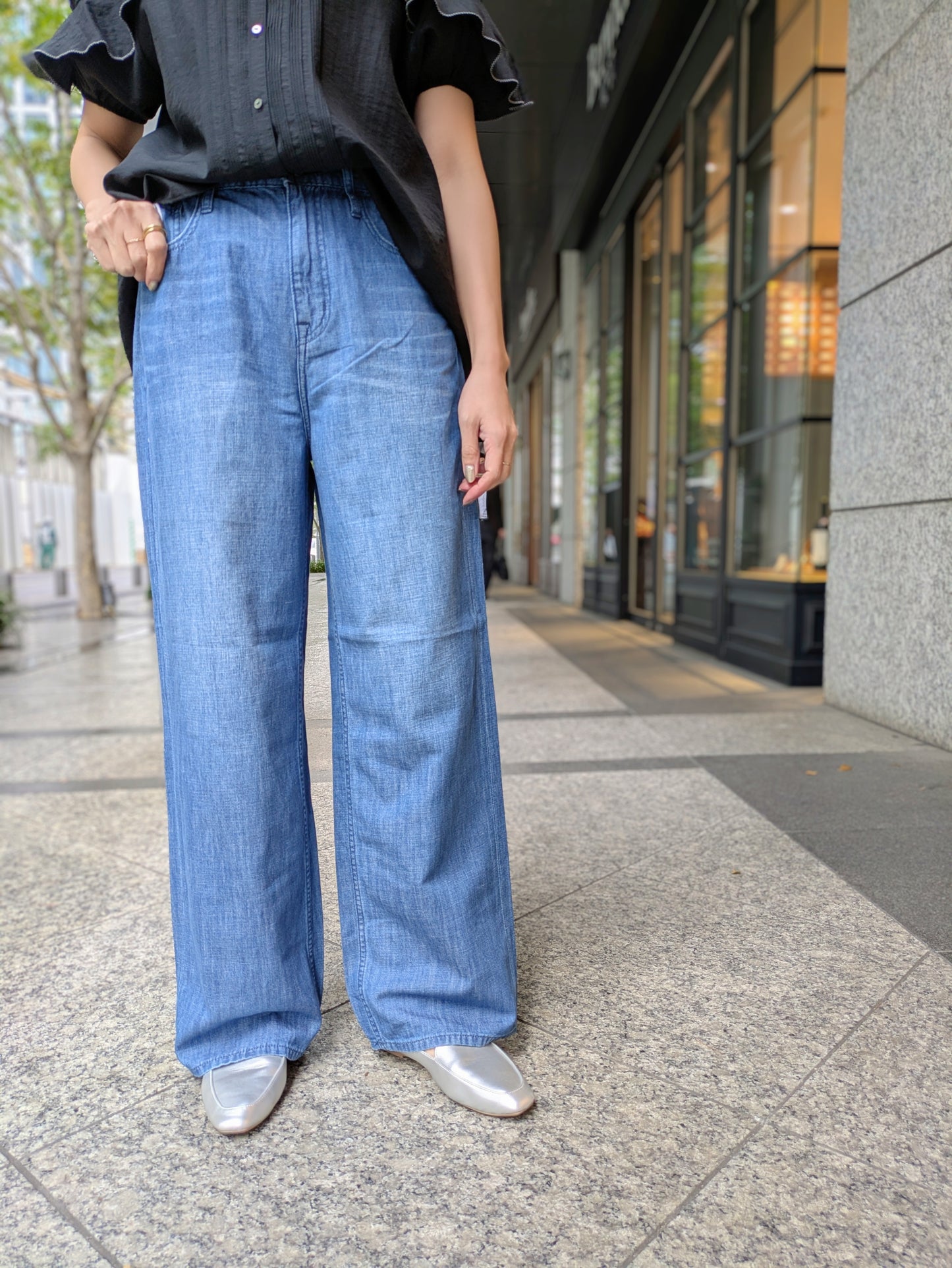 Healthy DENIM Breezy PinkPepper Easy コットンリネンワイドデニム