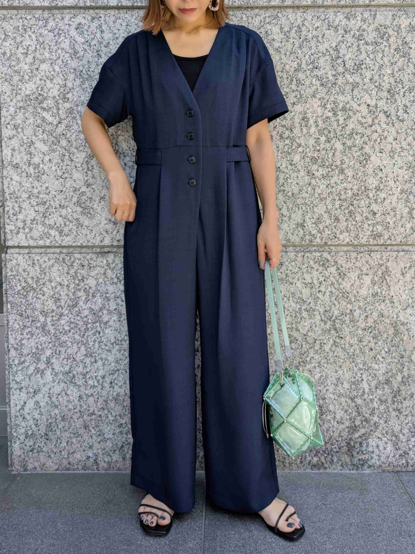 trois リネンライクバックフラップオールインワン
