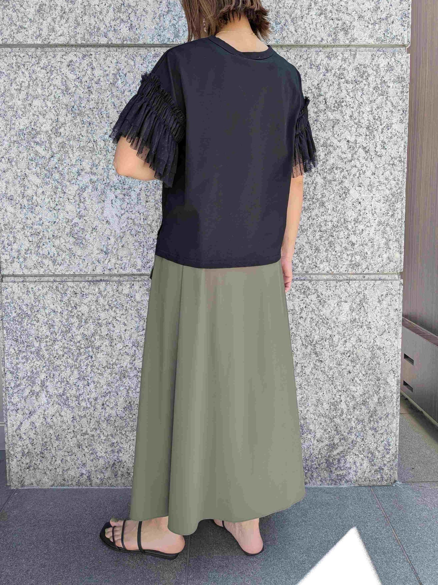 Mylanka クールタッチハイテンションポケットデザインギャザータックフレアスカート