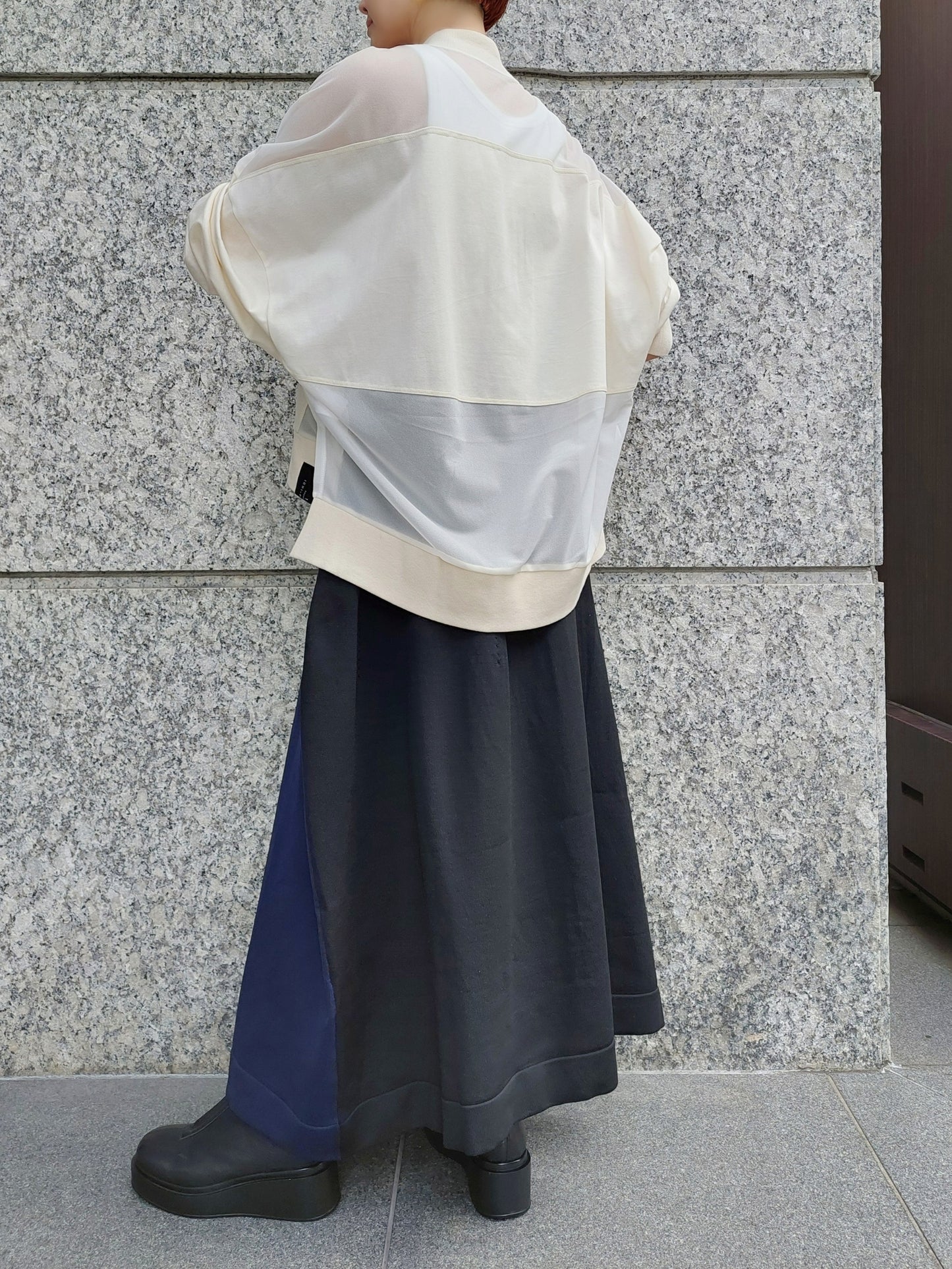 【期間限定SALE】1% カットソー&シアージャージー切替プルオーバー