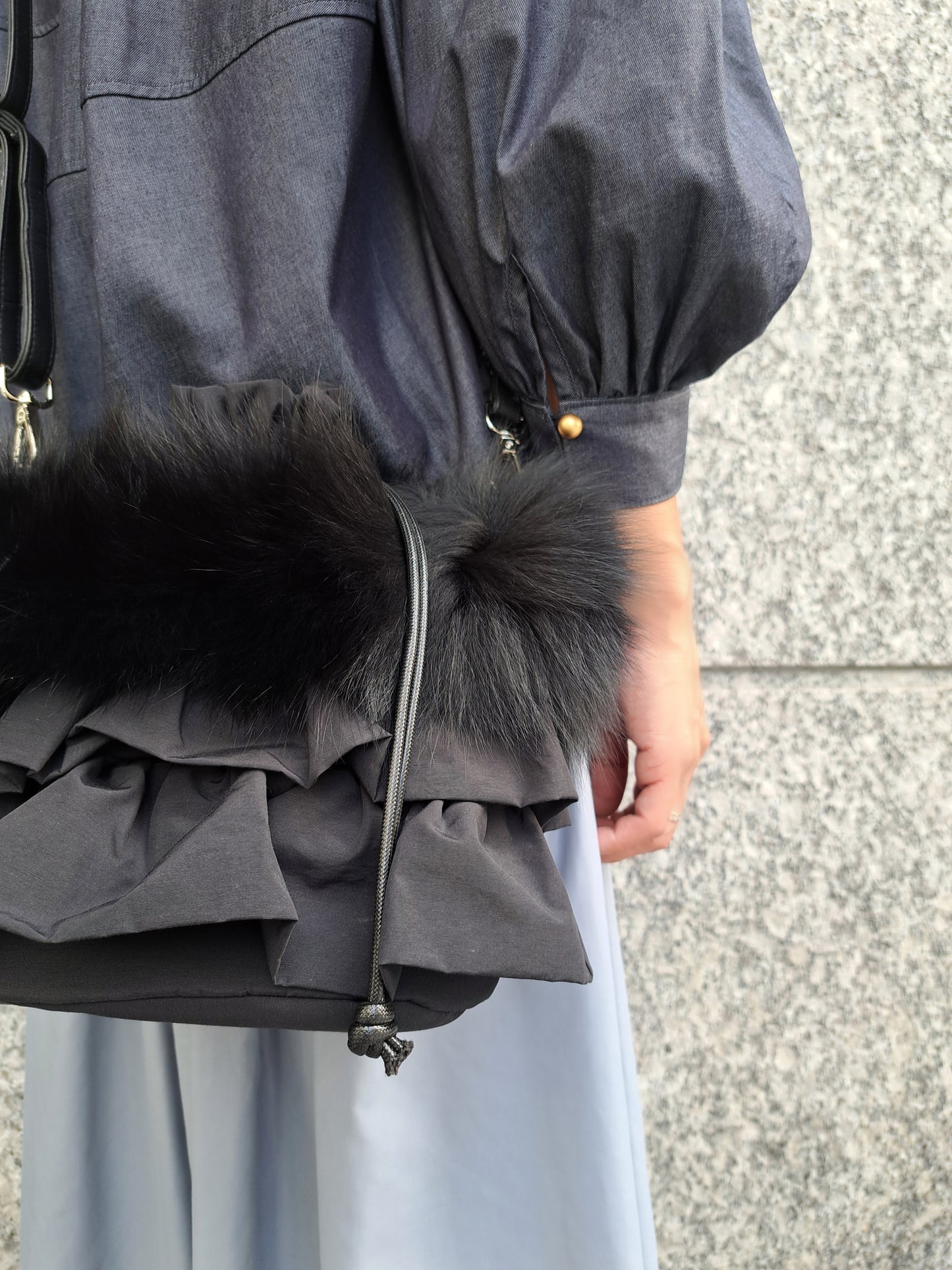 フォックスファー×フリルドッキングショルダーBAG