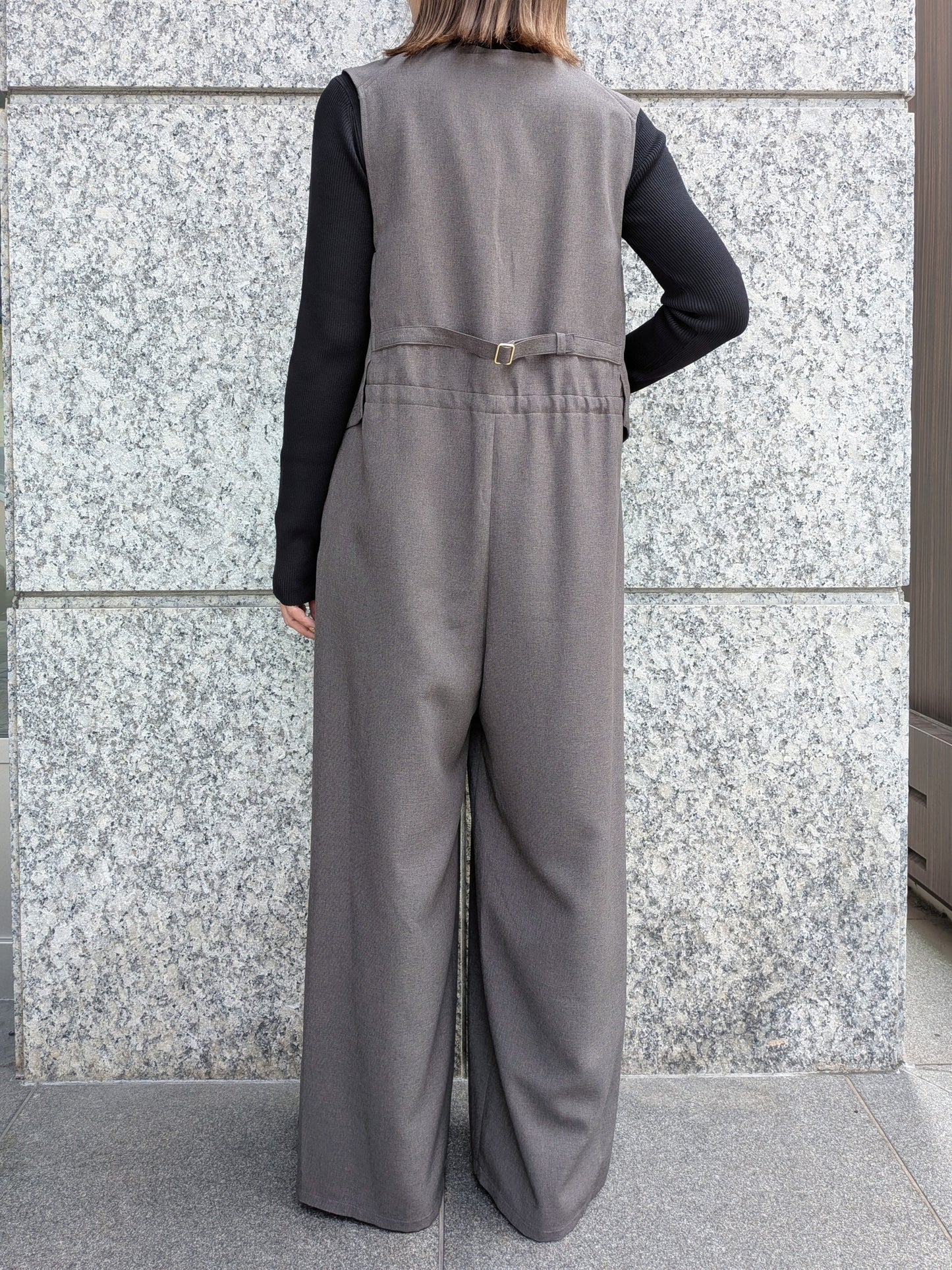 trois ウールライクジレドッキングワイドサロペット