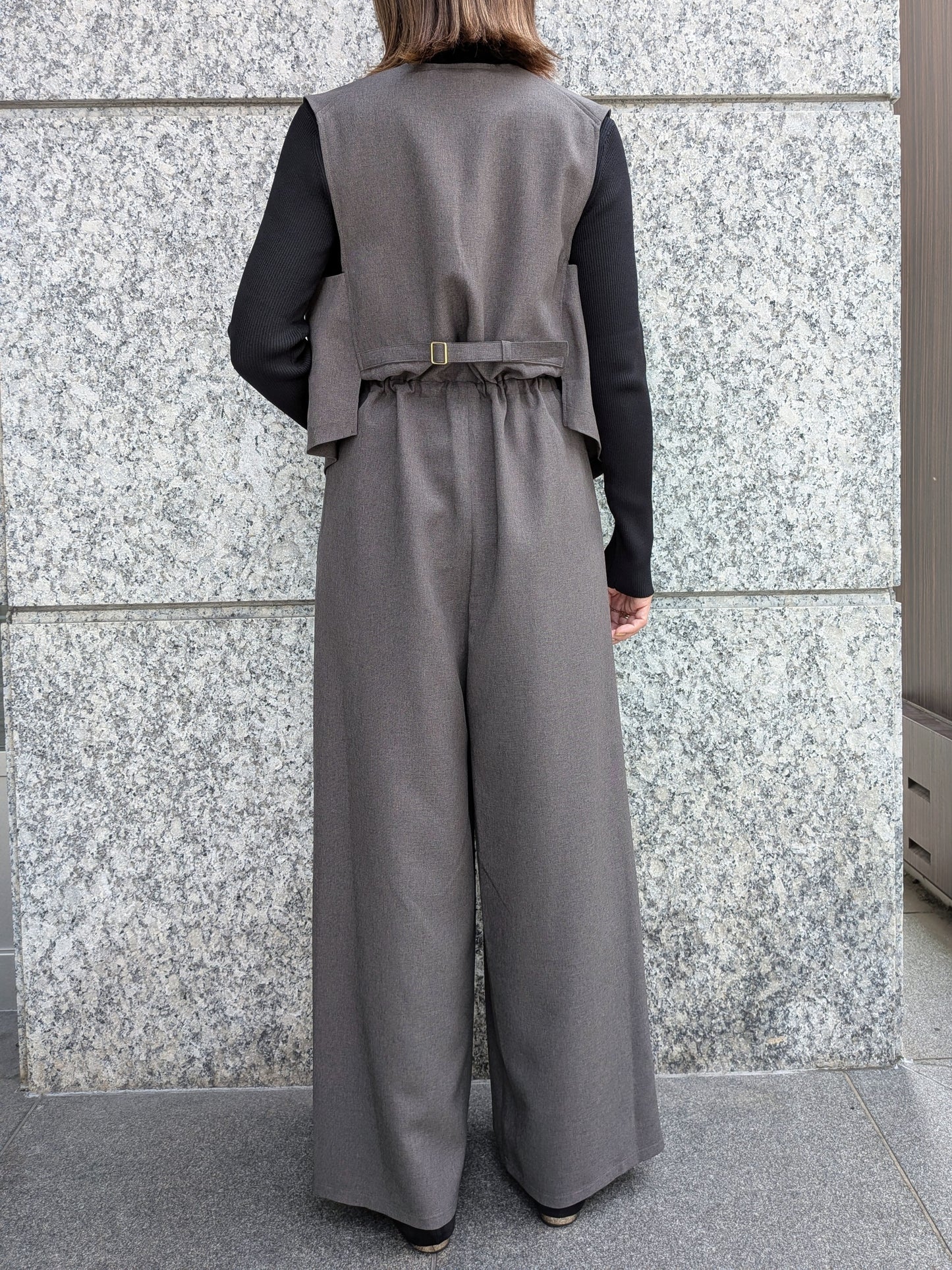 trois ウールライクジレドッキングワイドサロペット