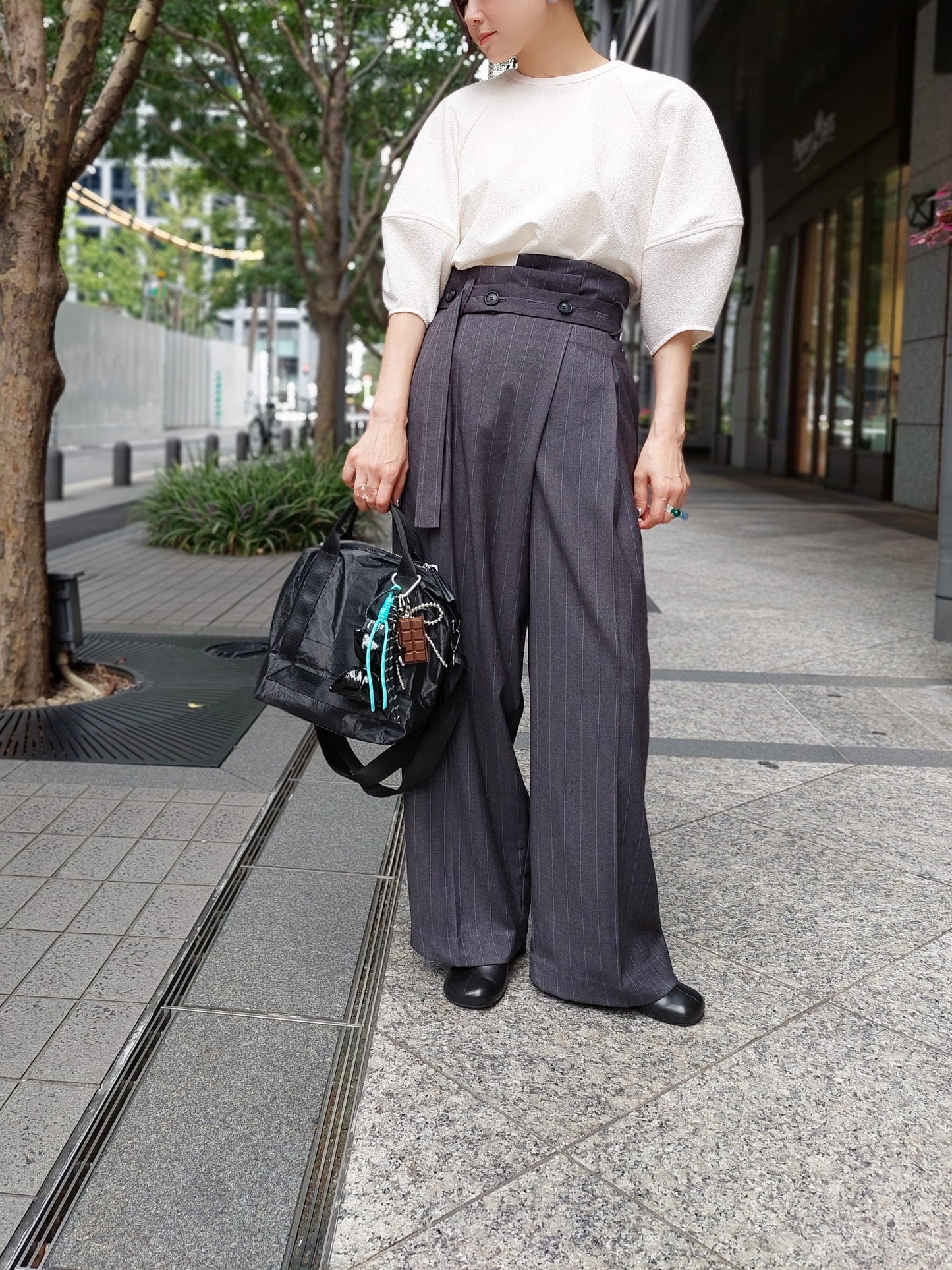 HERENCIA ウールライクストレッチハイウエストワイドパンツ