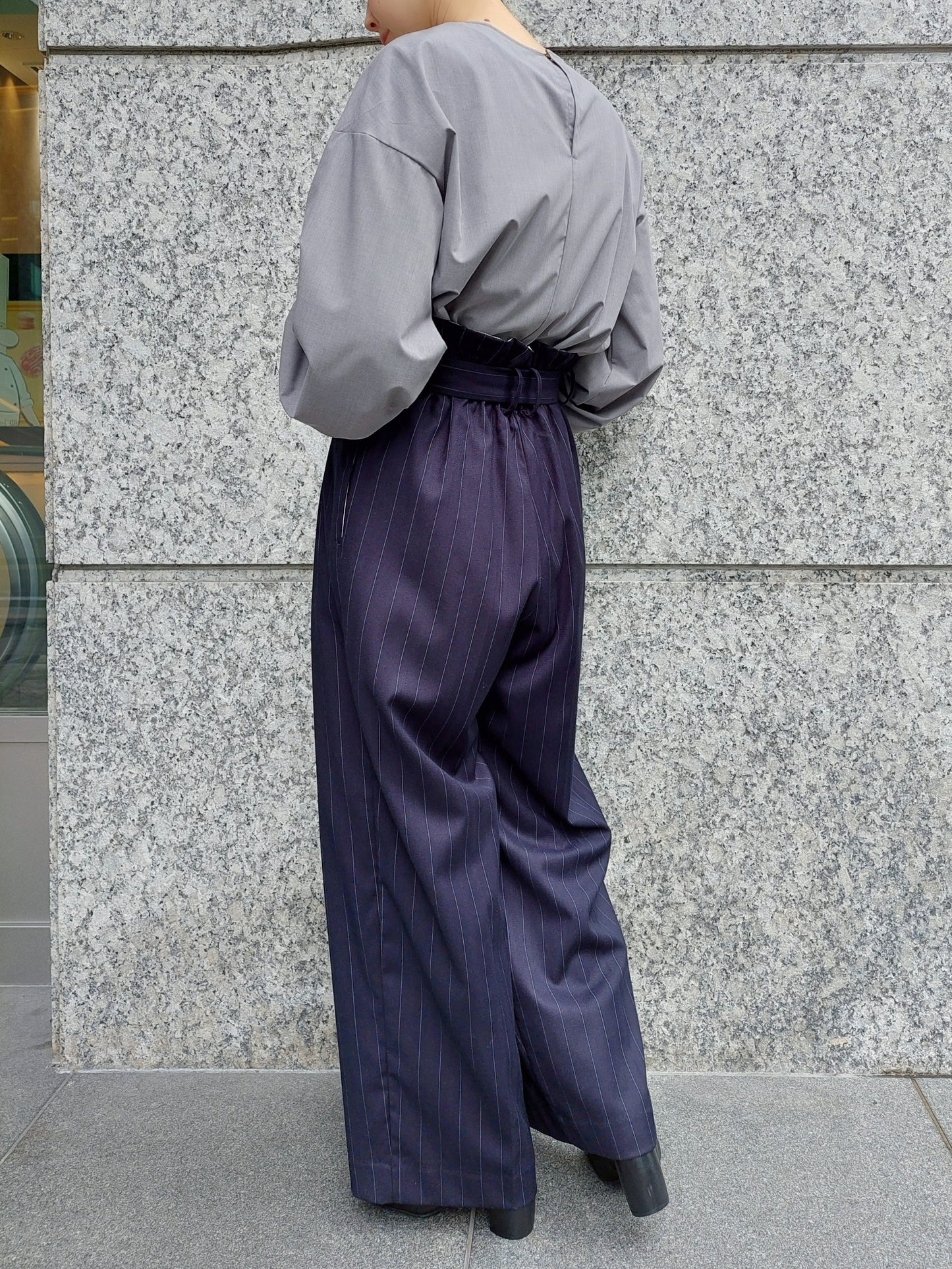 HERENCIA ウールライクストレッチハイウエストワイドパンツ