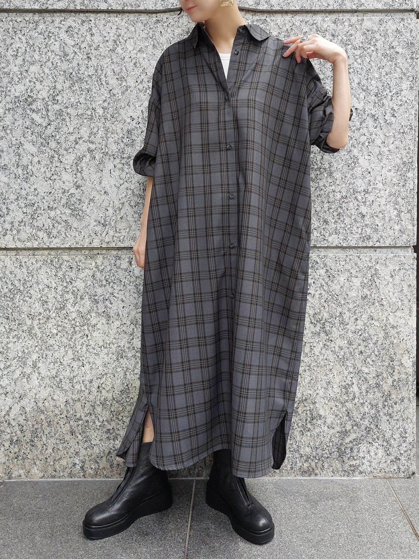 HERENCIA バックリボンシャツワンピース