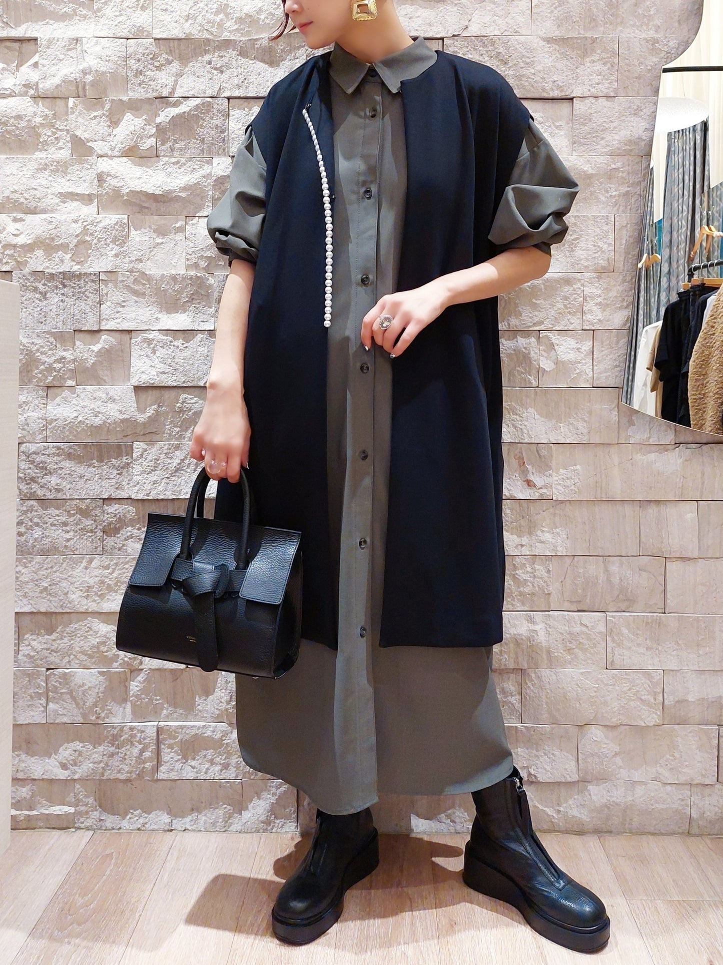 HERENCIA バックリボンシャツワンピース