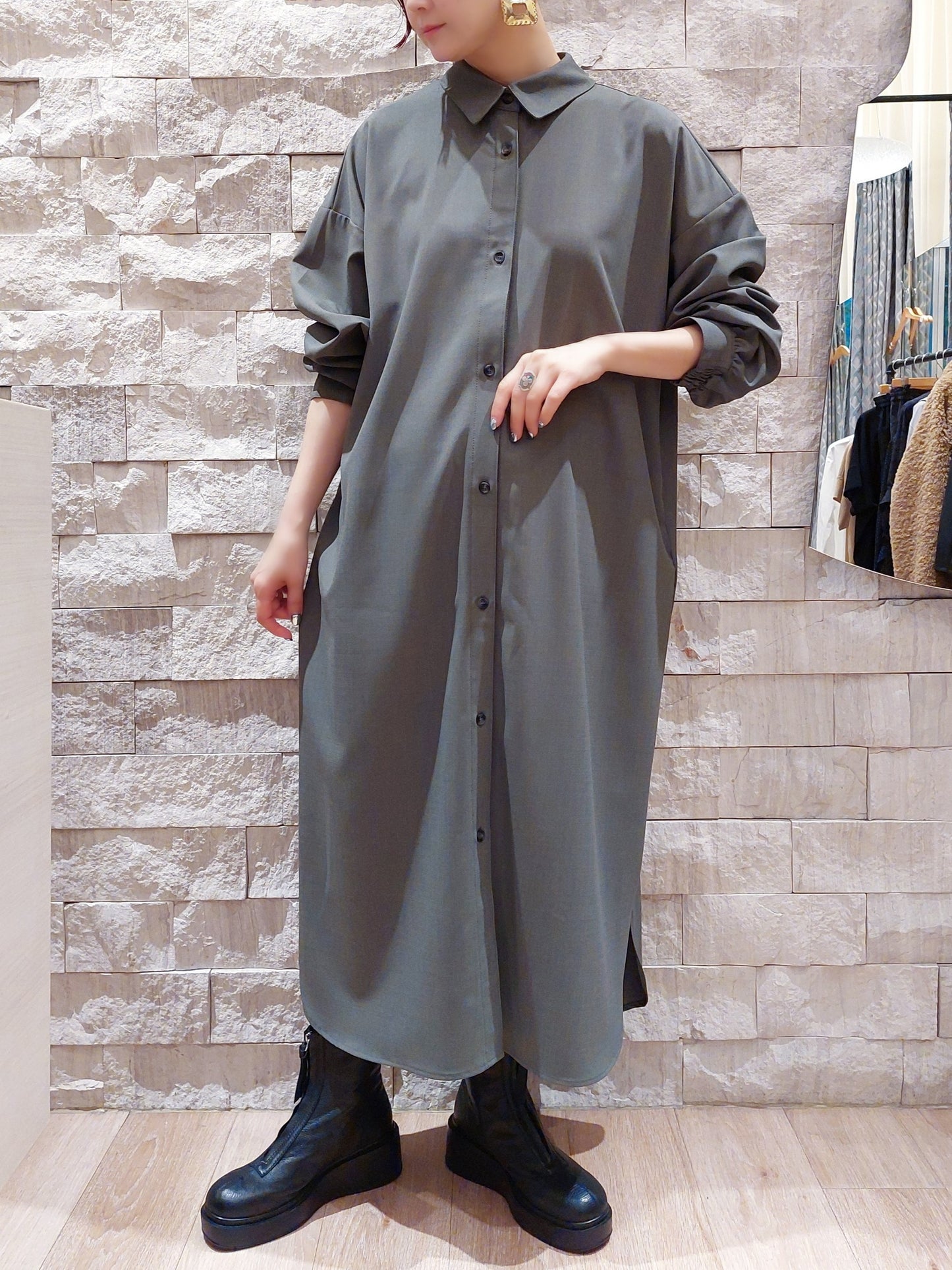 HERENCIA バックリボンシャツワンピース