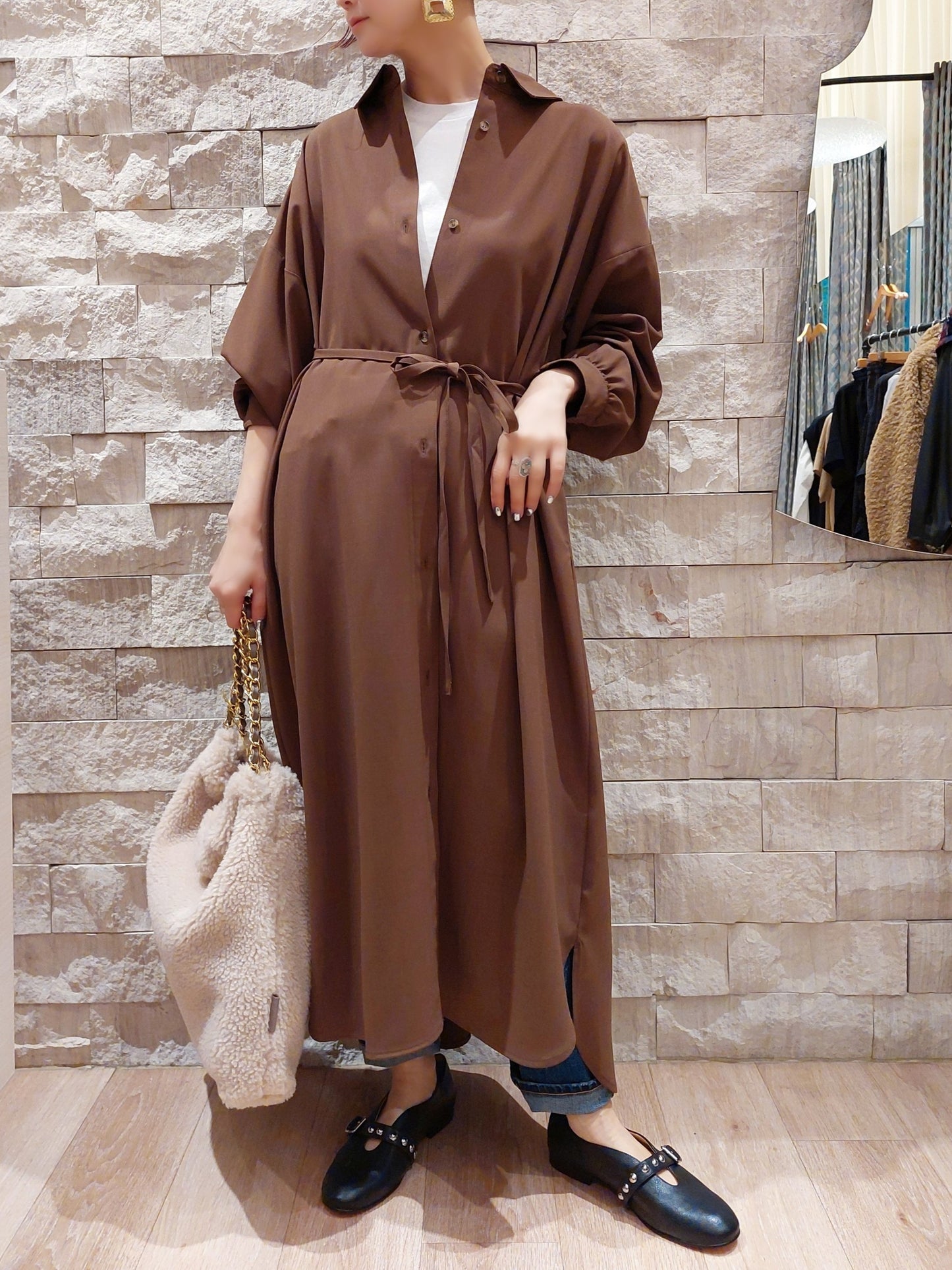 HERENCIA バックリボンシャツワンピース