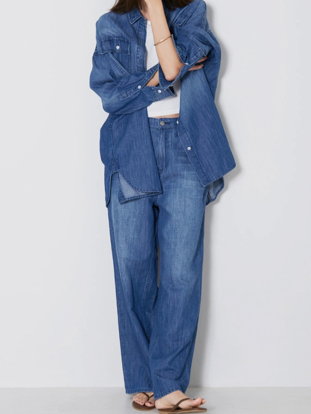 Healthy DENIM Breezy PinkPepper Easy コットンリネンワイドデニム