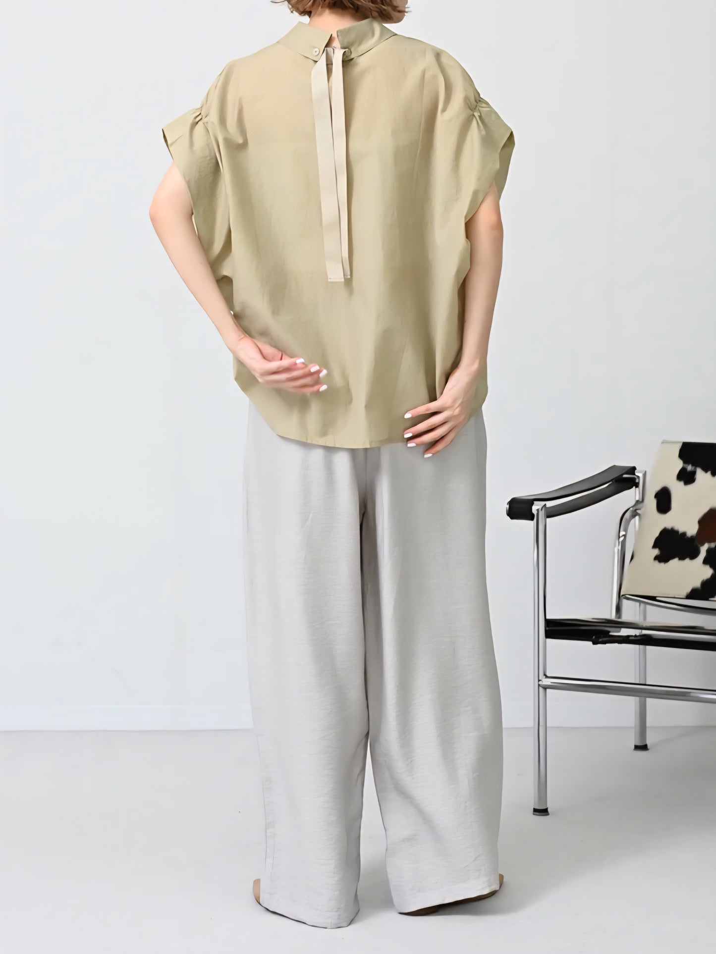 HERENCIA バックリボンギャザースリーブブラウス