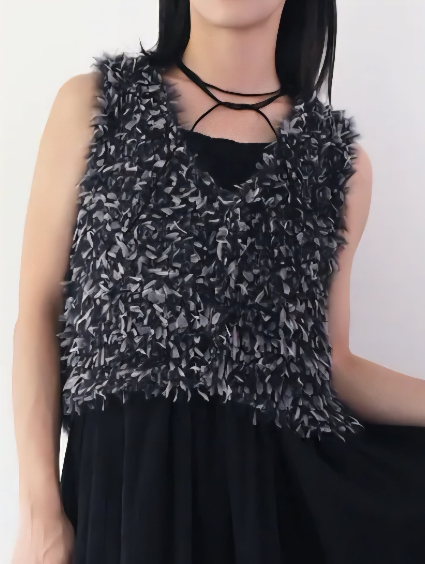 TORRAZZO DONNA チュールフリンジ×シャギーニットベスト