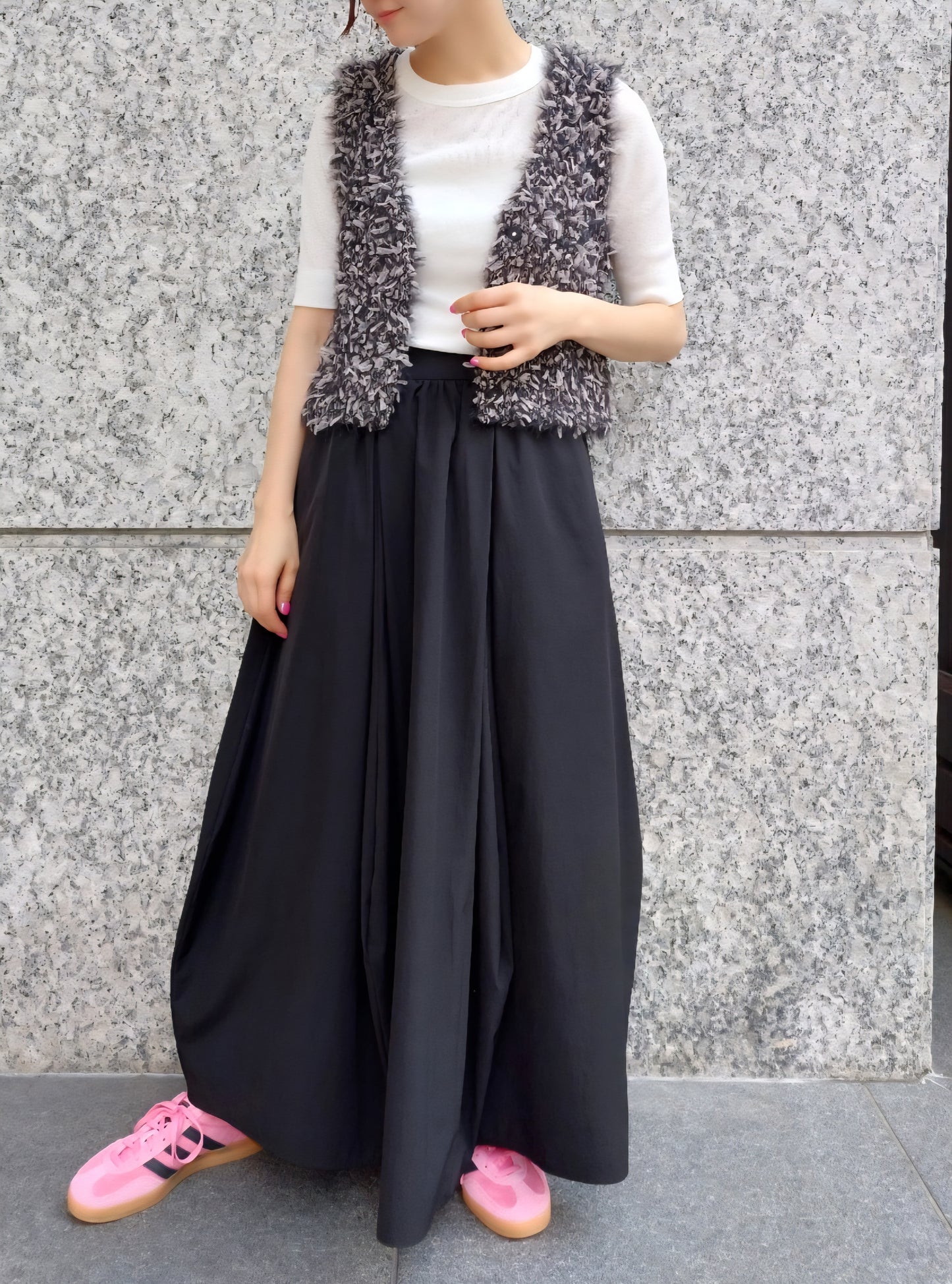 TORRAZZO DONNA チュールフリンジ×シャギーニットベスト