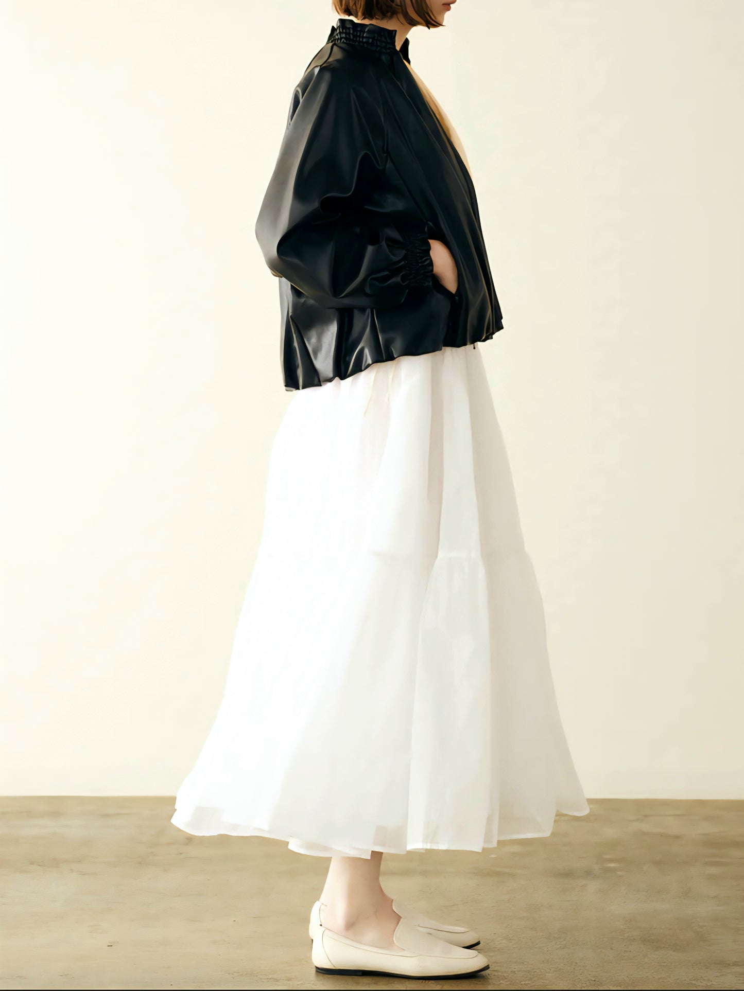 MARILYN MOON ソフトエコレザーシャーリングバルーンブルゾン