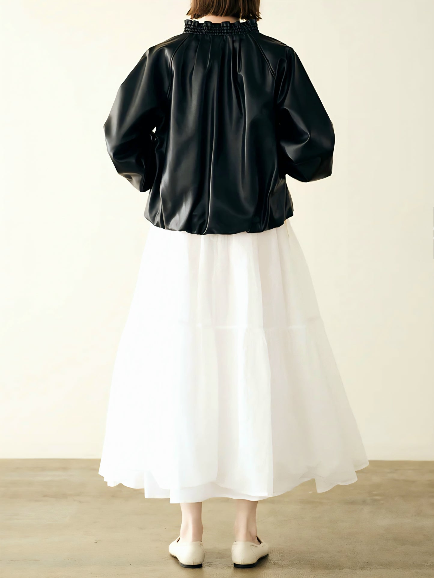 MARILYN MOON ソフトエコレザーシャーリングバルーンブルゾン