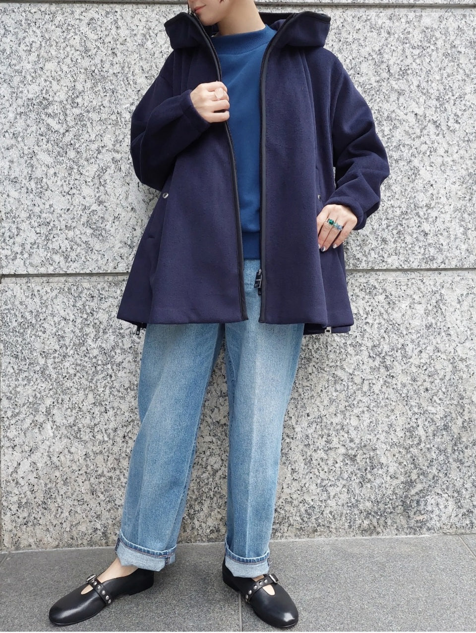 1% ポリエステルビーバーパイピングフレアコート