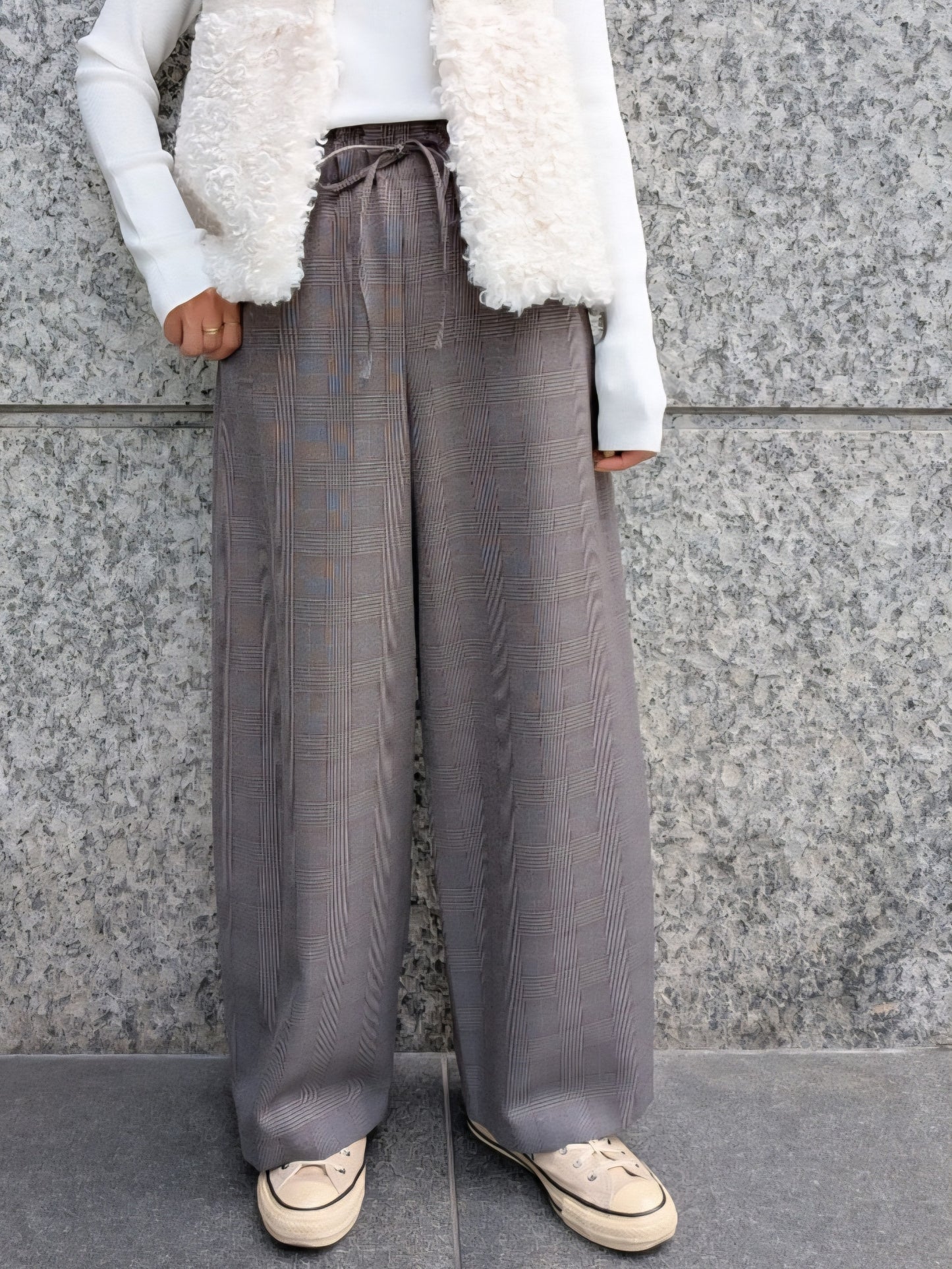trois ウーリッシュグレンチェックワイドパンツ