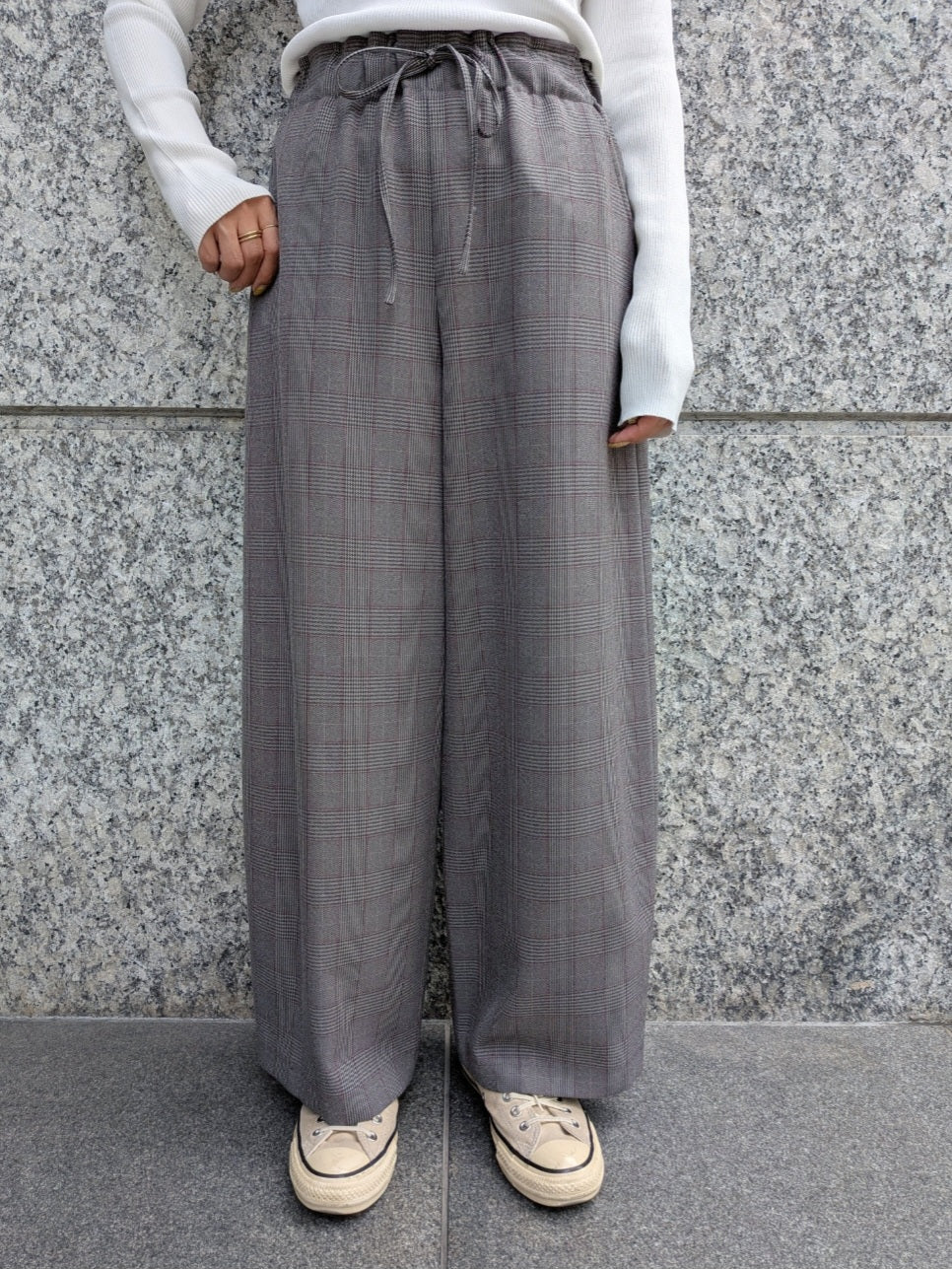 trois ウーリッシュグレンチェックワイドパンツ
