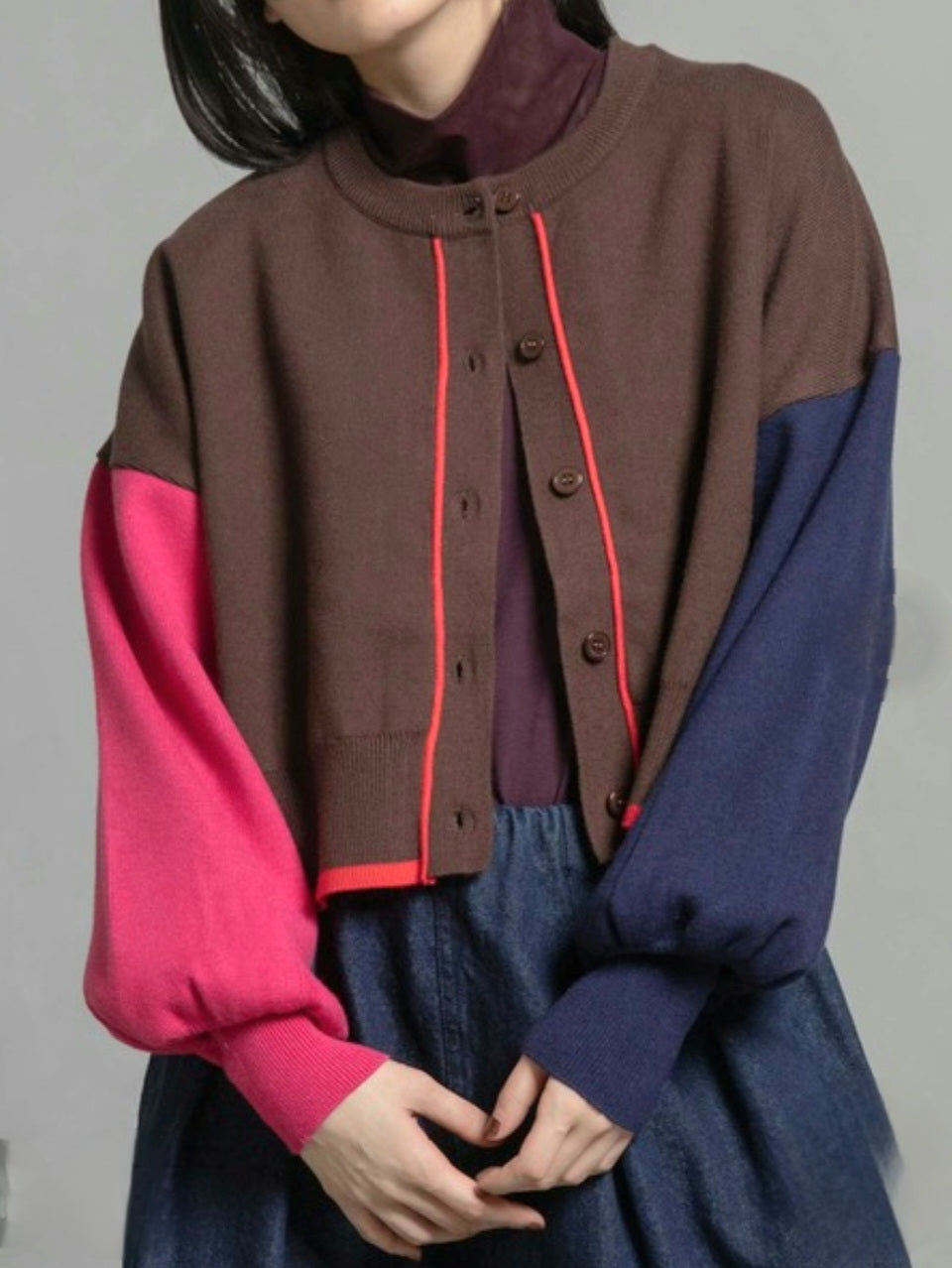 MARECHAL TERRE カラーブロックショートカーディガン