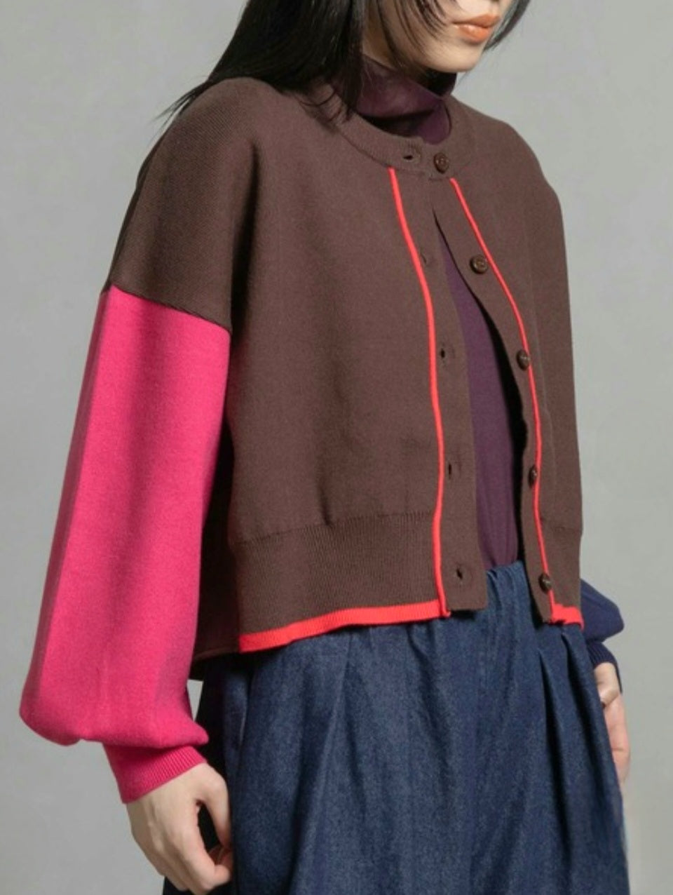 MARECHAL TERRE カラーブロックショートカーディガン
