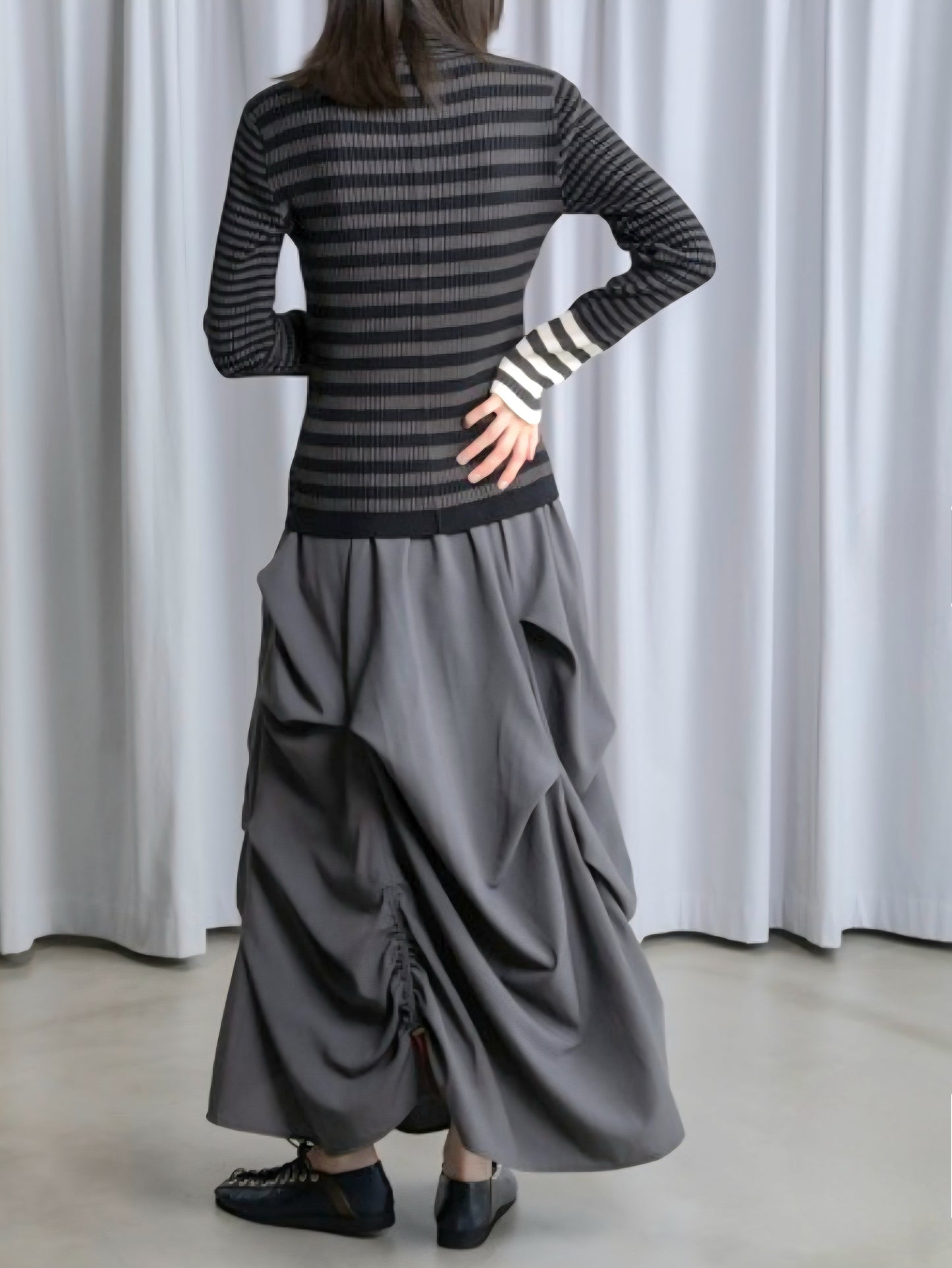 MARECHAL TERRE 配色マルチボーダーハイネックリブニット