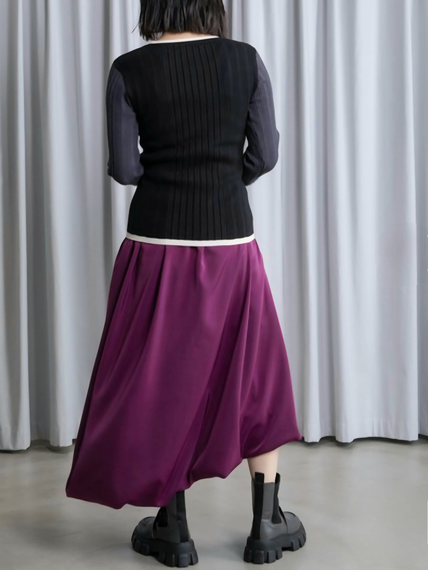 MARECHAL TERRE 配色ブロックシャギースリーブリブニット