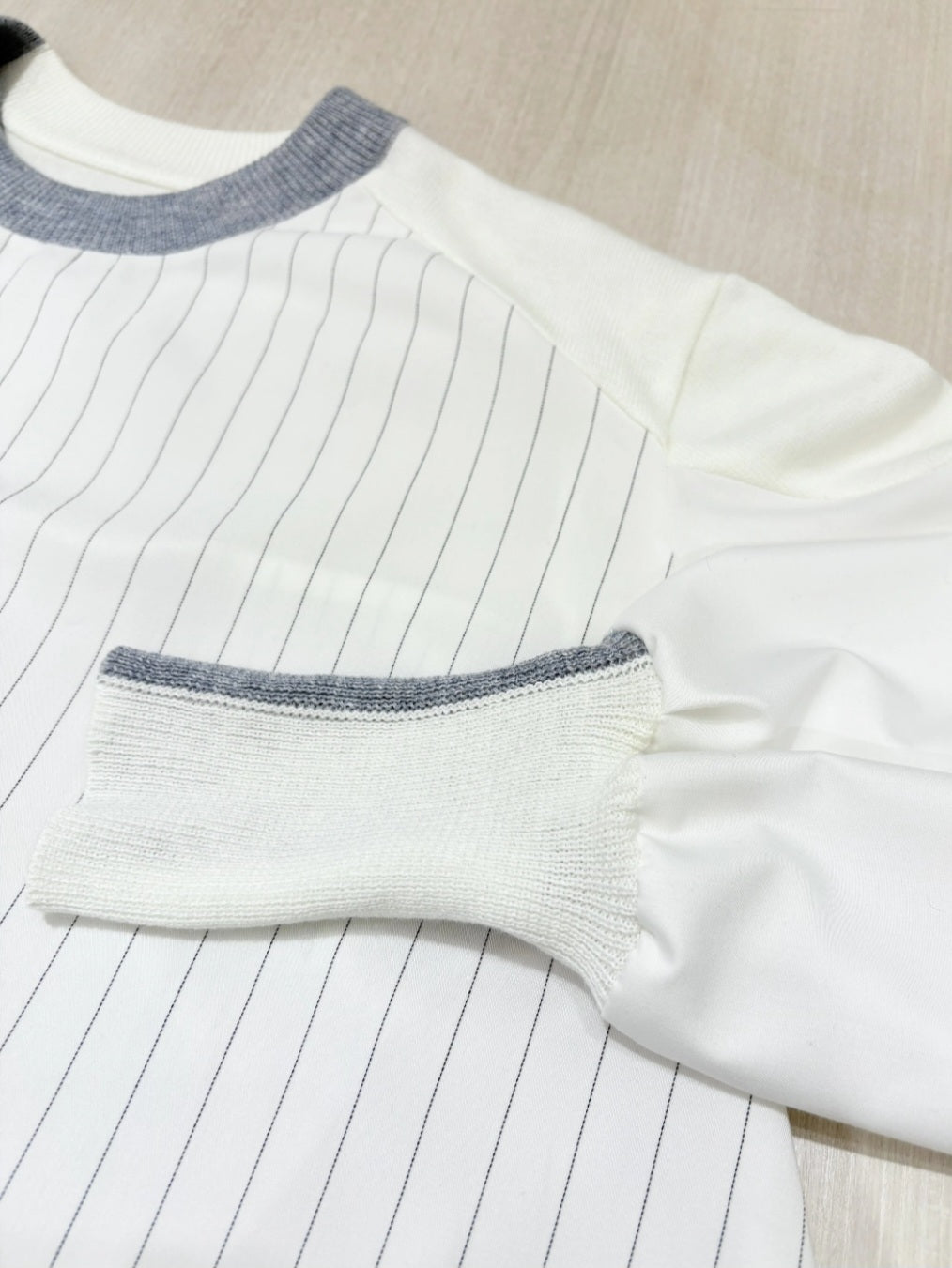 MARECHAL TERRE 布帛×配色ニットストライプフレアブラウスプルオーバー