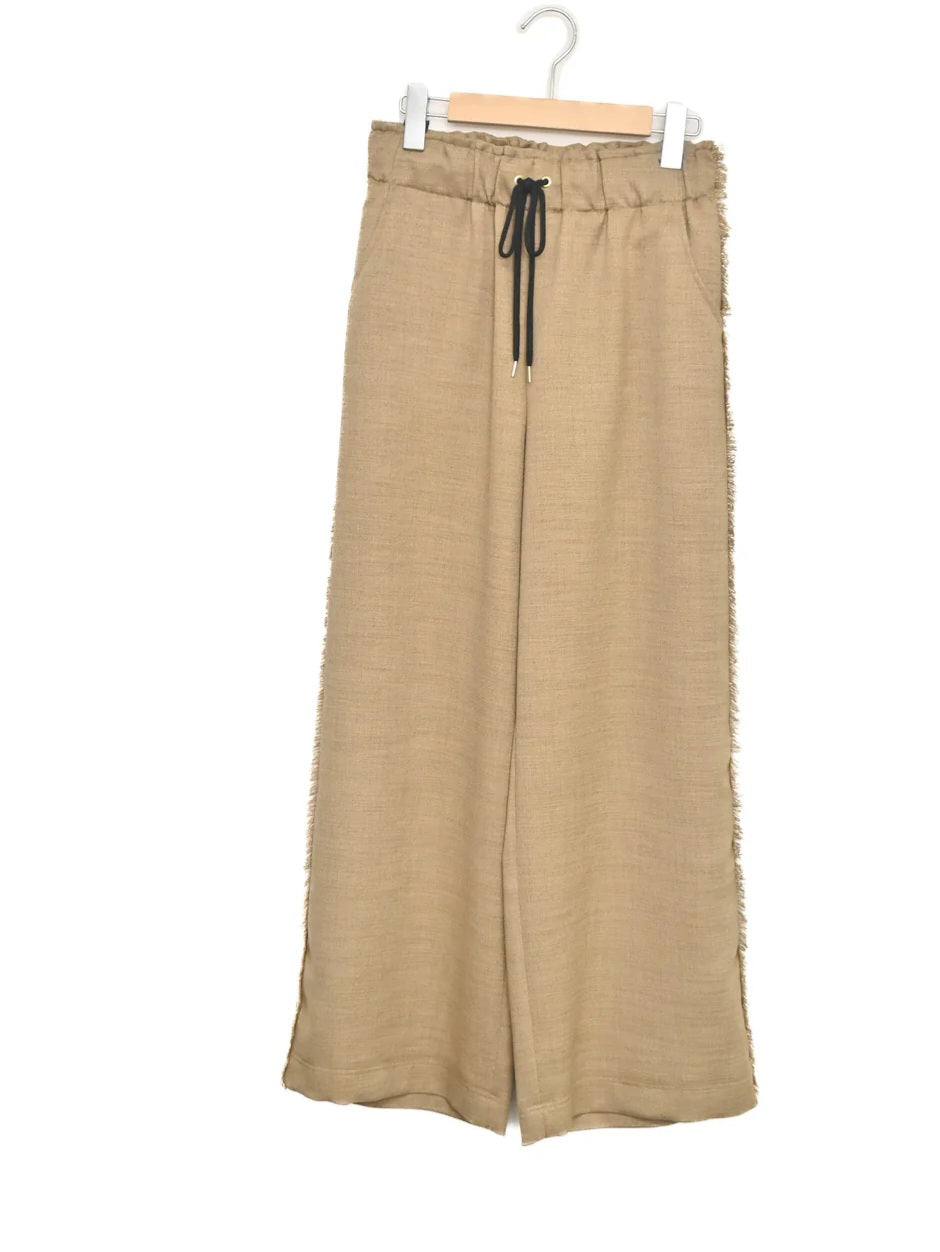 trois リネンライクサイドフリンジセミワイドパンツ