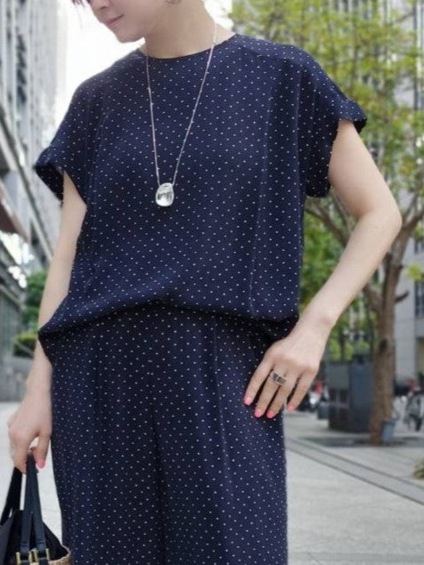 MICA＆DEAL ダブルスリーブバックタックとろみドットブラウス