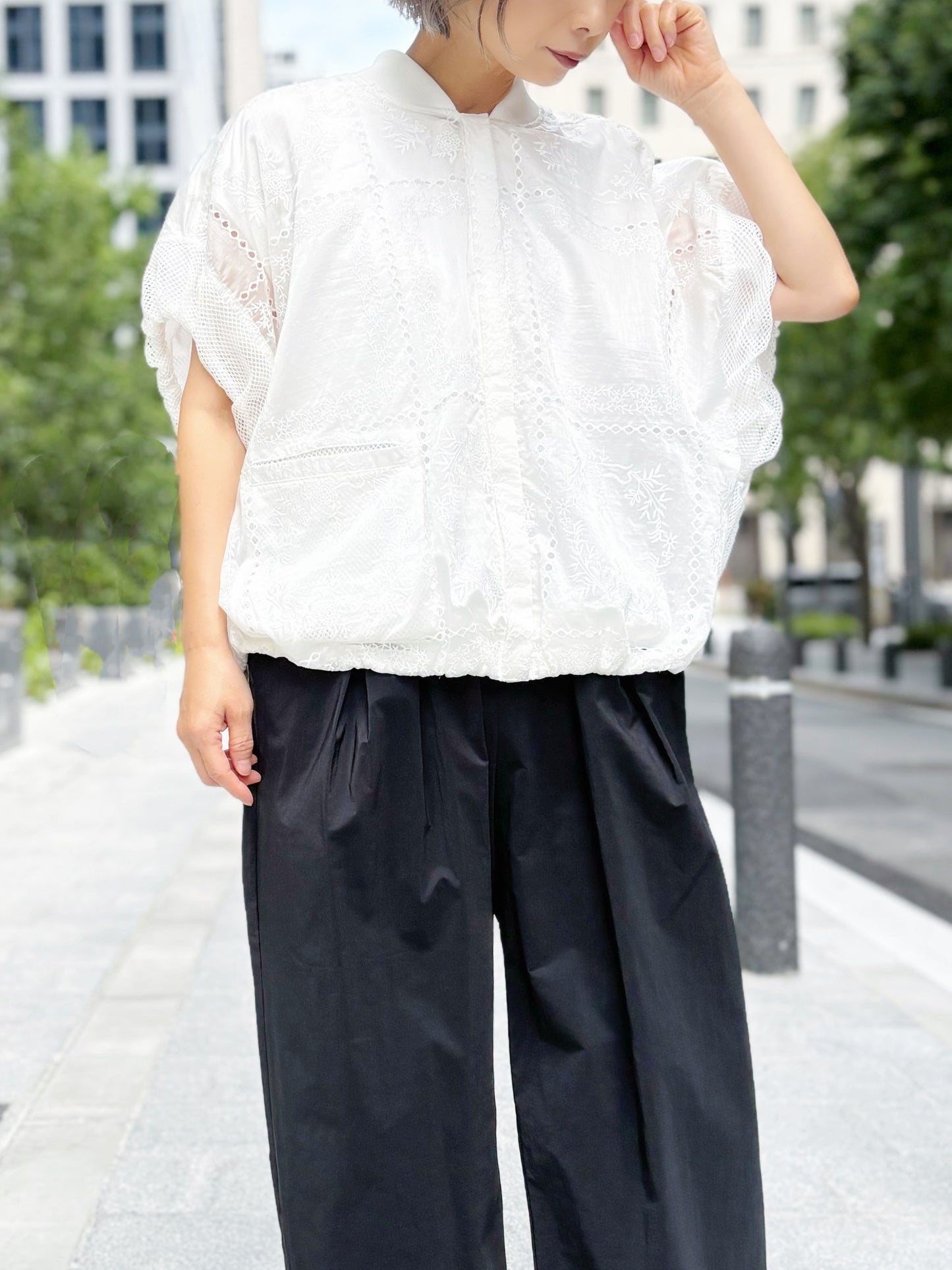 MARECHAL TERRE　シアーローン×レースバルーンシャツブルゾン