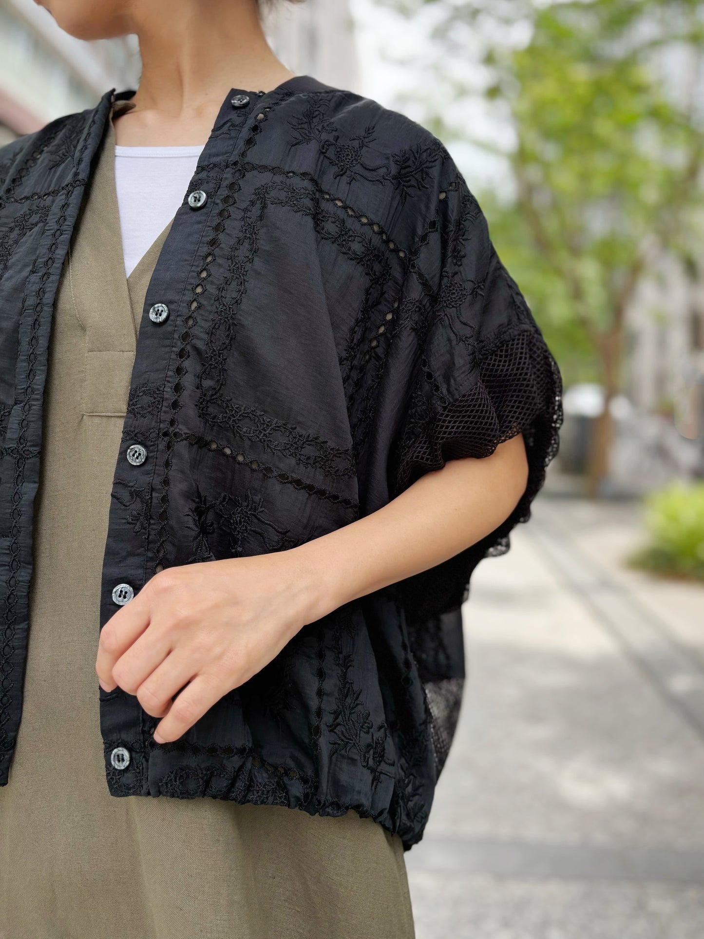 MARECHAL TERRE　シアーローン×レースバルーンシャツブルゾン