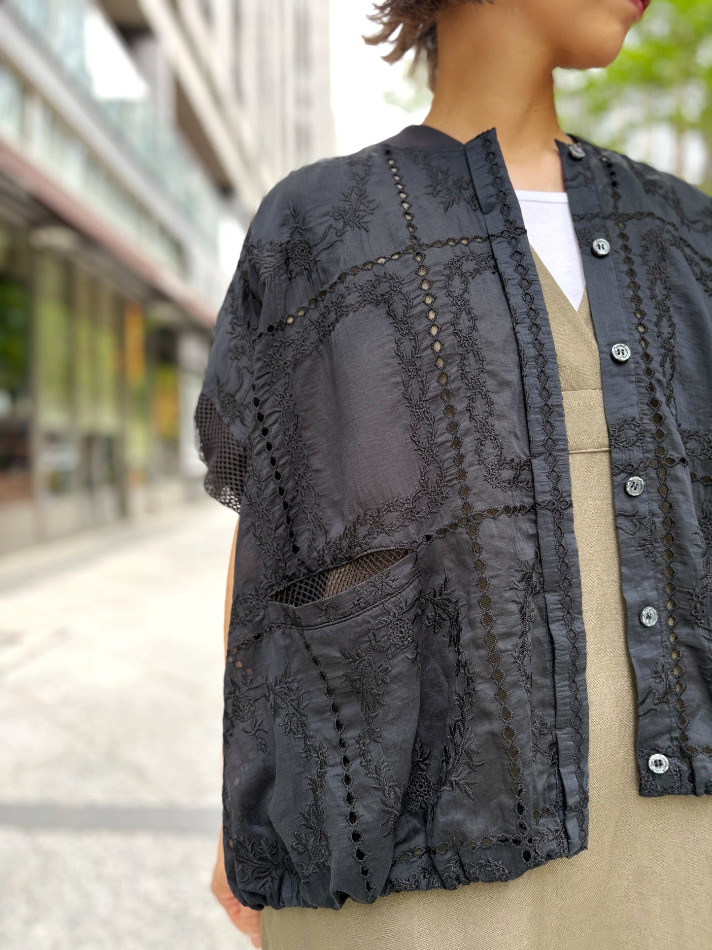 MARECHAL TERRE　シアーローン×レースバルーンシャツブルゾン