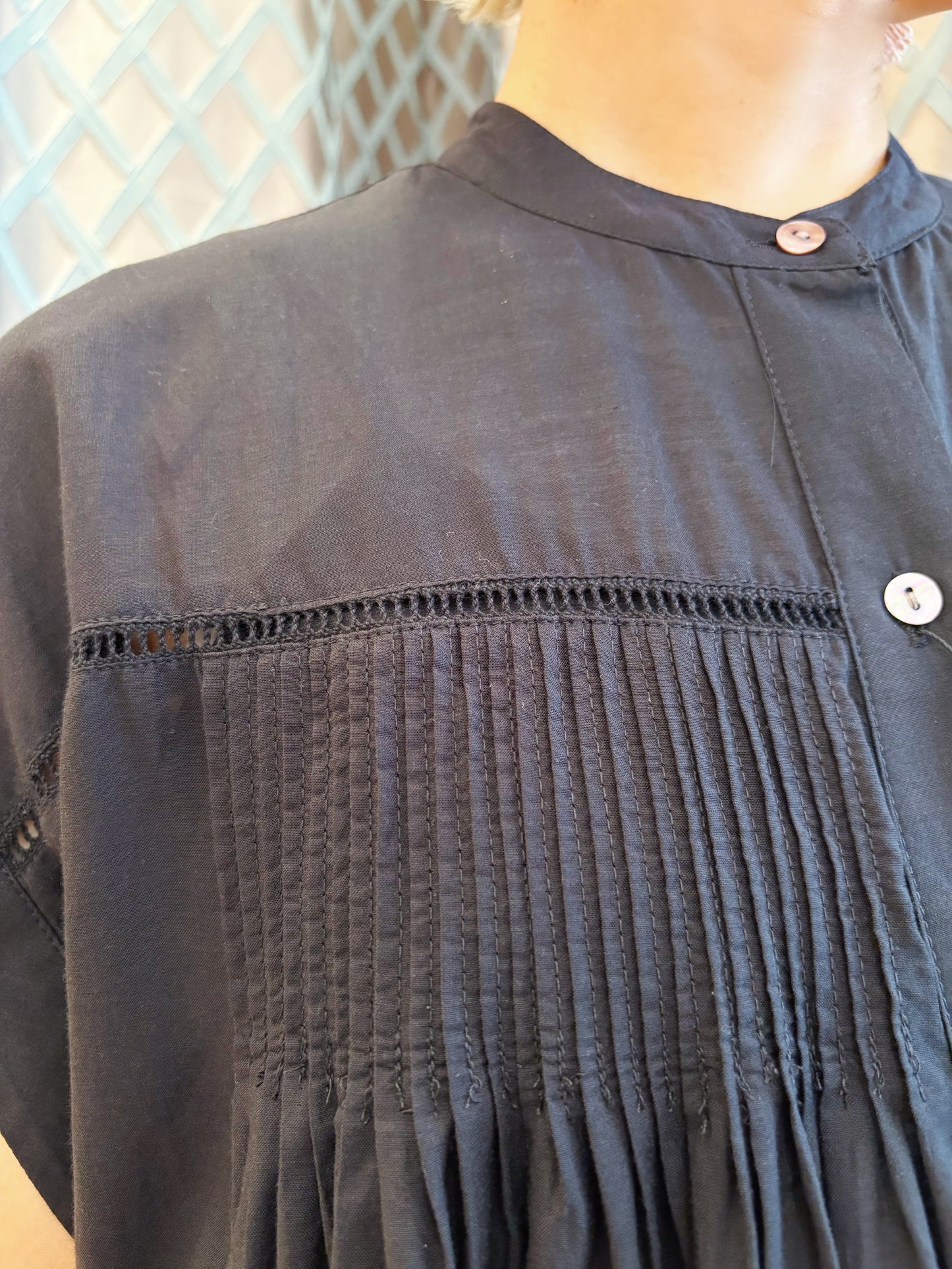 BRAHMIN ハシゴレース×ピンタックギャザーフレアワンピース