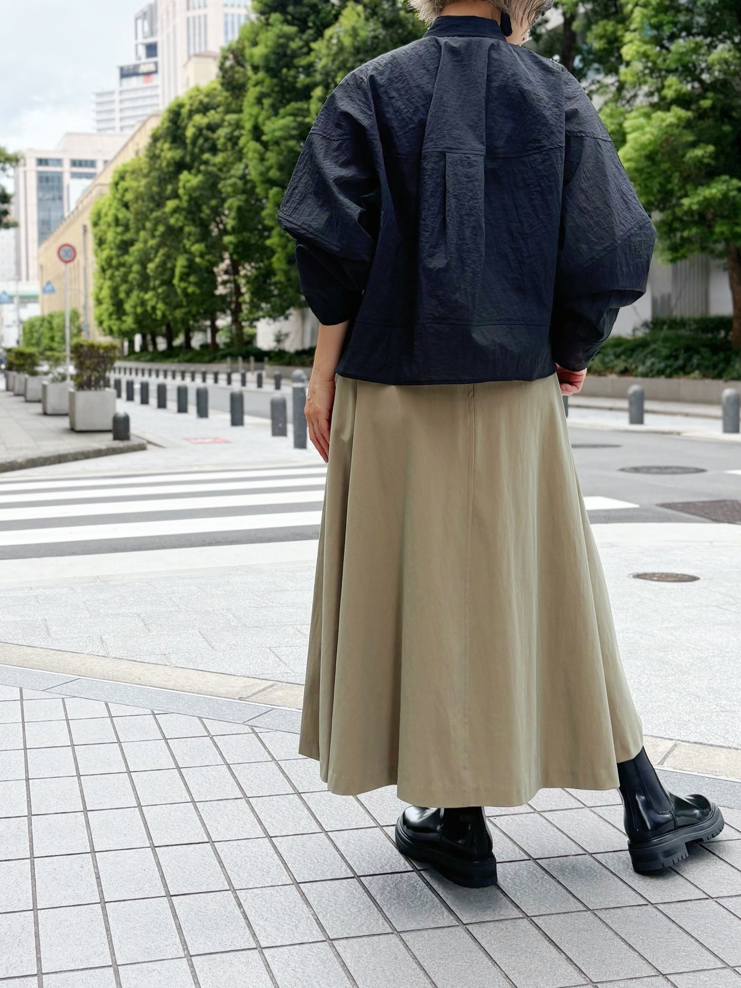 BRAHMIN　コットンナイロンシャンブレーフリンジフレアスカート