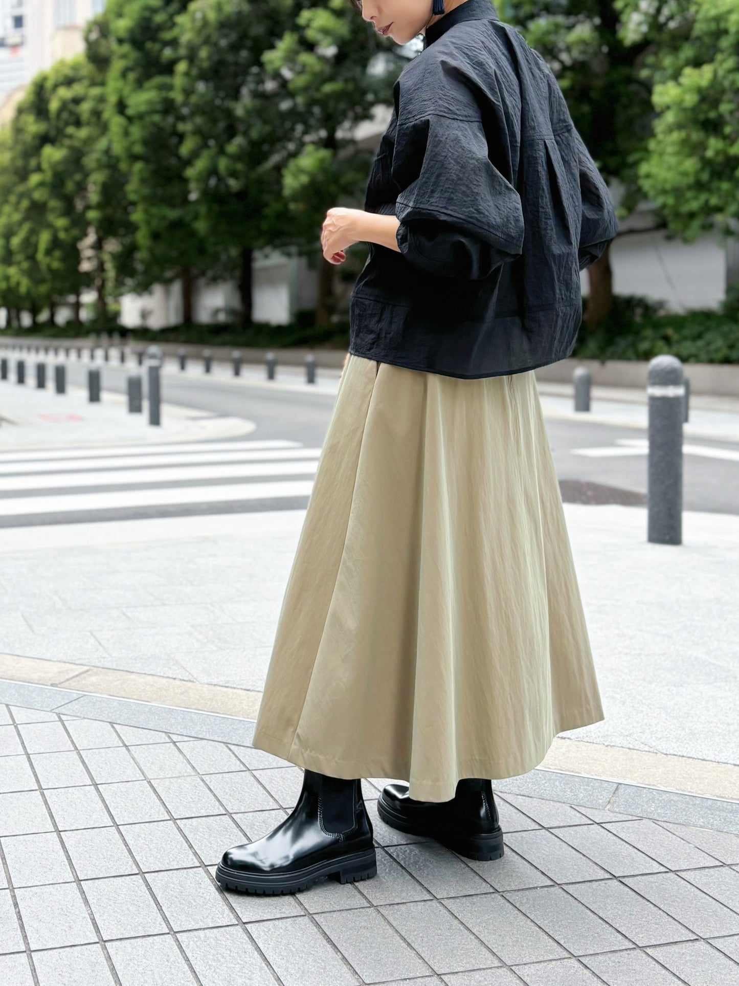 BRAHMIN　コットンナイロンシャンブレーフリンジフレアスカート