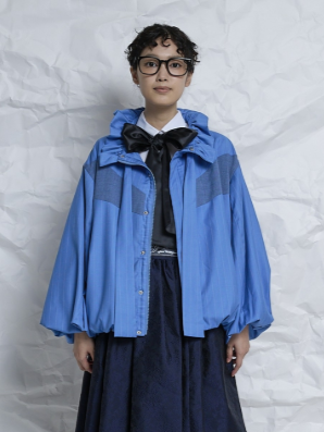 【予約販売】THOMAS MAGPIE　フリルカラーピンストライプブルゾン