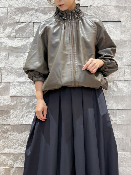 MARILYN MOON ギャザーネックエコレザーブルゾン