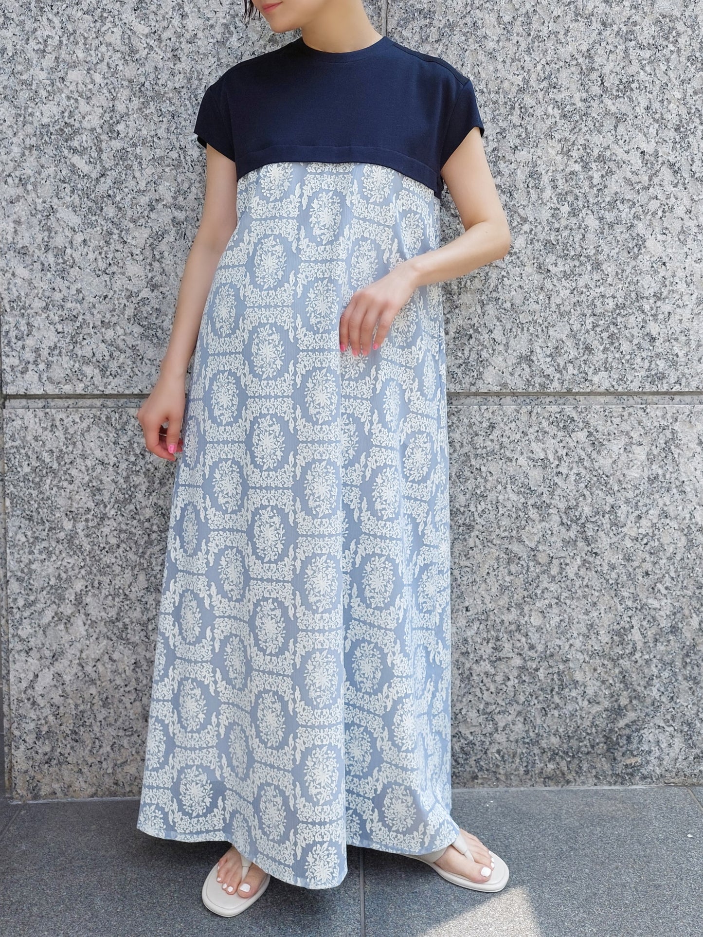 mintdesigns　カットソー×フロストフラワー切替ワンピース