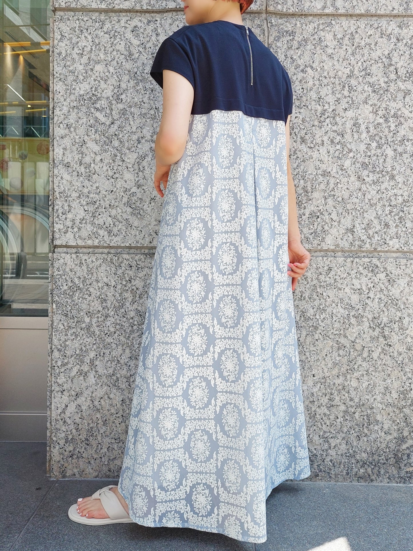 mintdesigns　カットソー×フロストフラワー切替ワンピース
