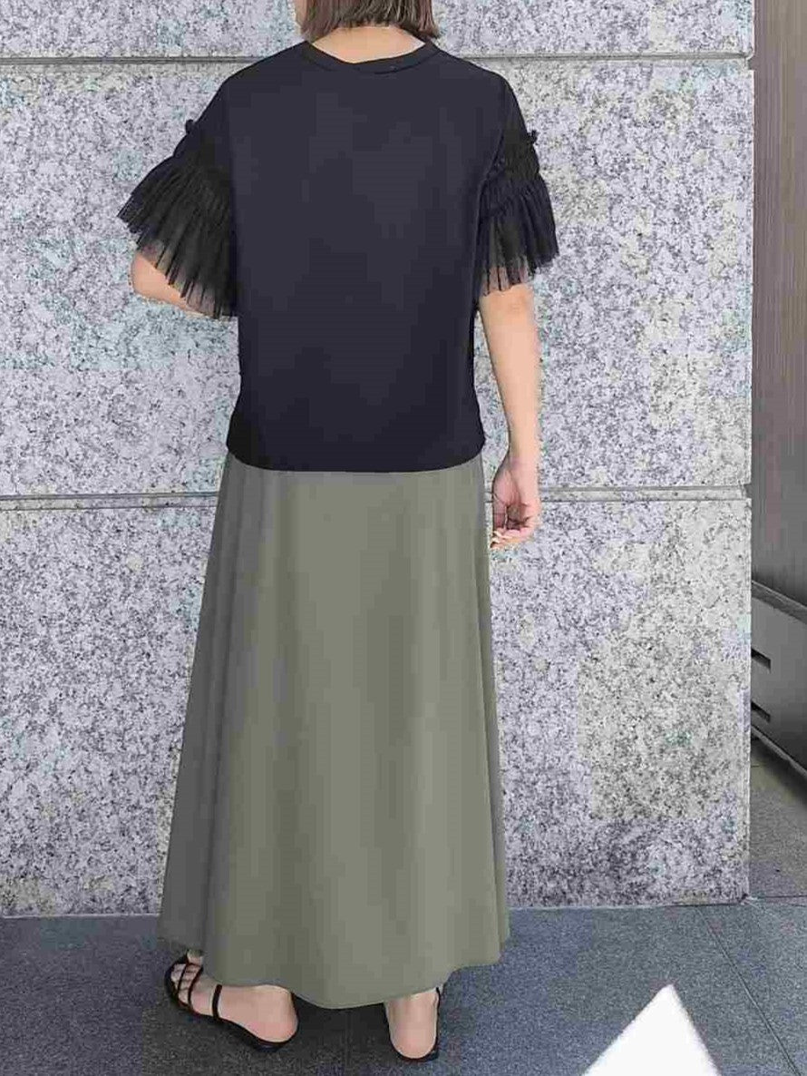 Mylanka　クールタッチハイテンションポケットデザインギャザータックフレアスカート