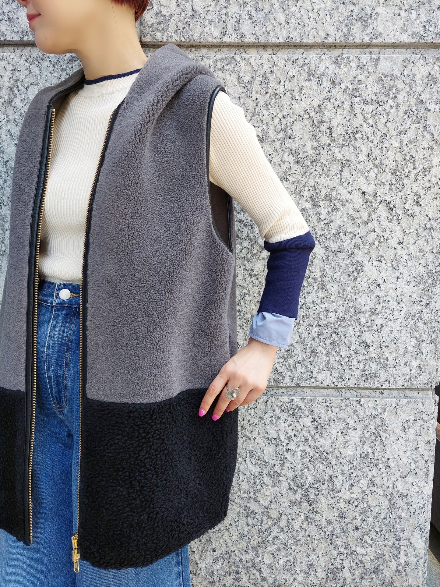 RISLEY　リバーシブルバイカラーボアフーディジレ