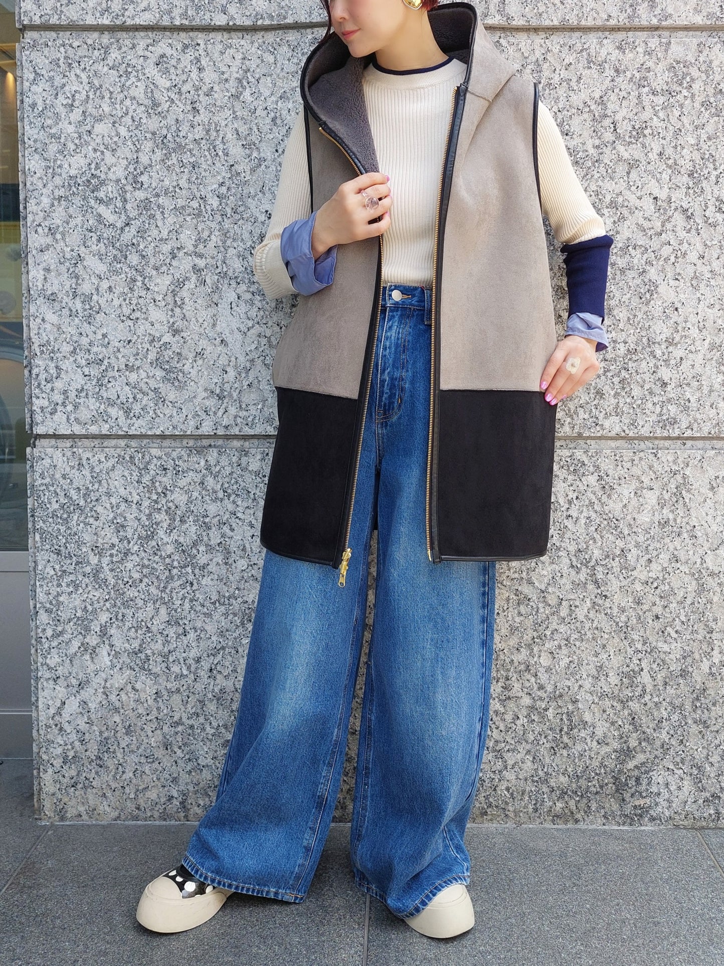 RISLEY　リバーシブルバイカラーボアフーディジレ