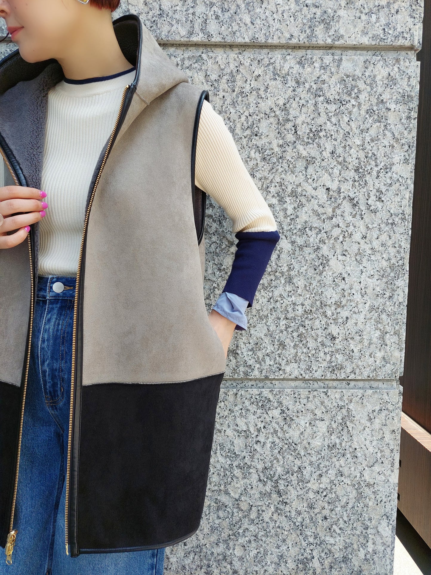 RISLEY　リバーシブルバイカラーボアフーディジレ